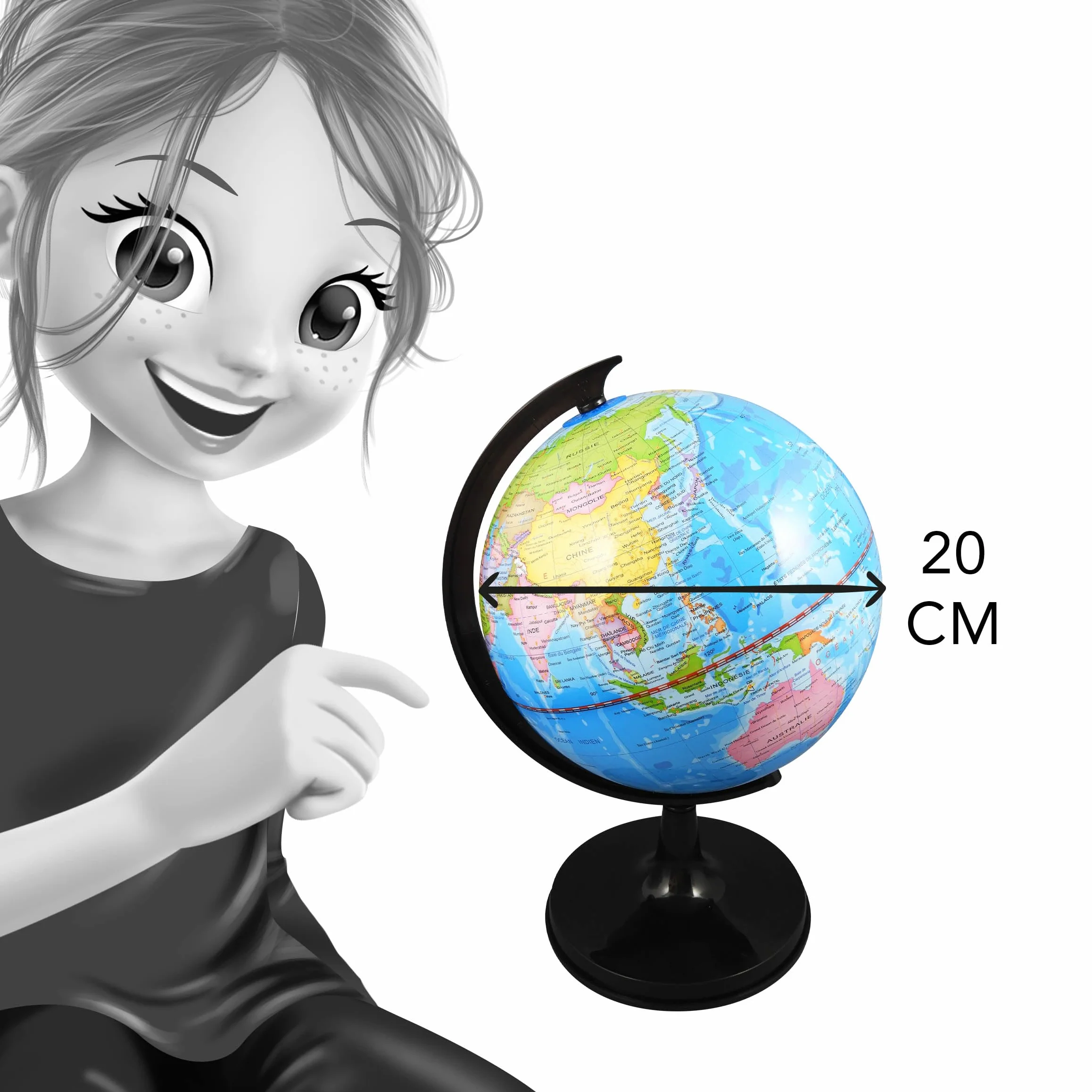 Globe Terrestre 20 cm pour Enfants – Découverte Pays, Villes, Océans et Fleuves – Socle Noir Mat – Éducatif dès 6 Ans