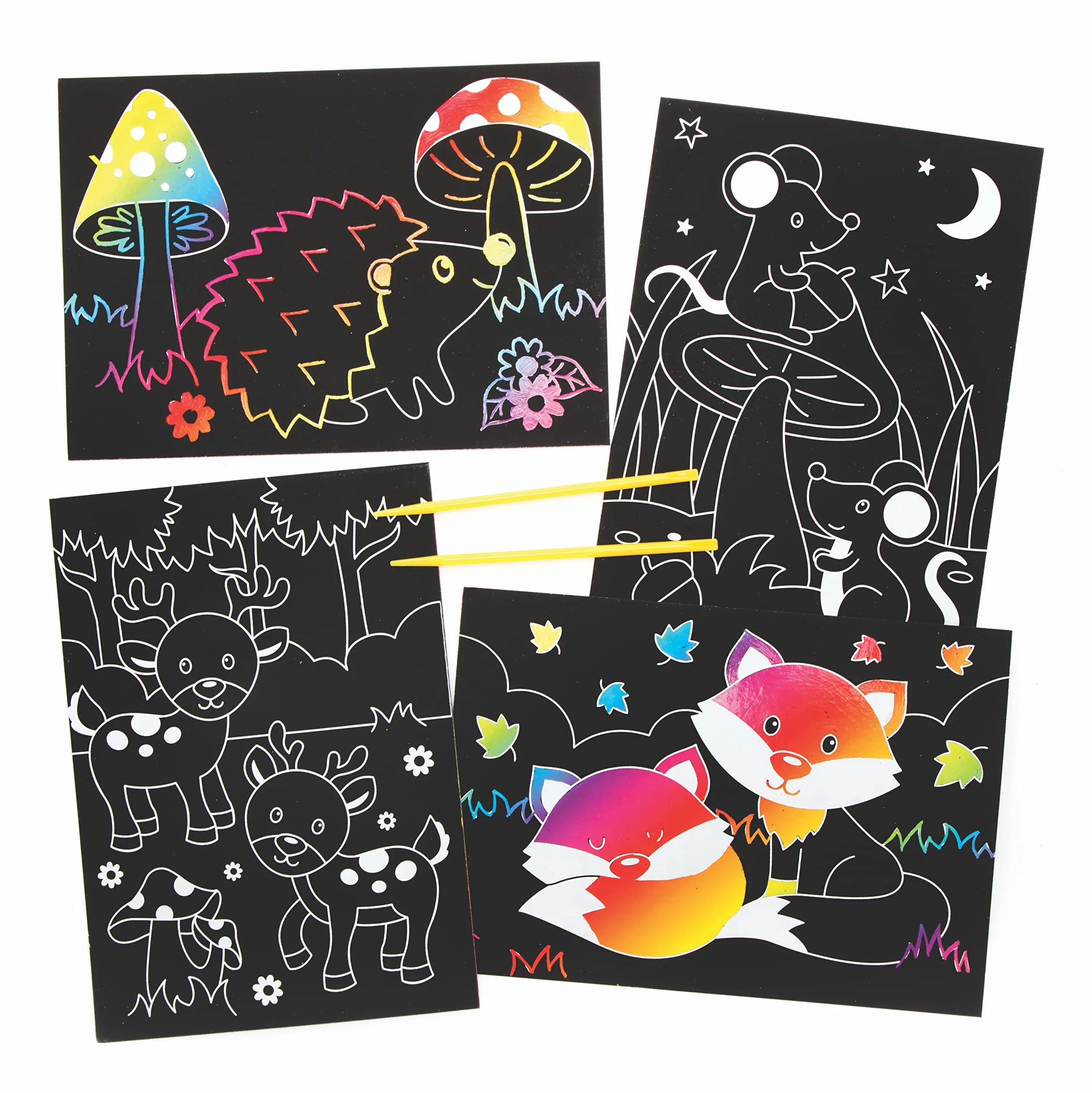 Baker Ross Lot de 8 images à gratter d'animaux de la forêt arc-en-ciel pour enfants