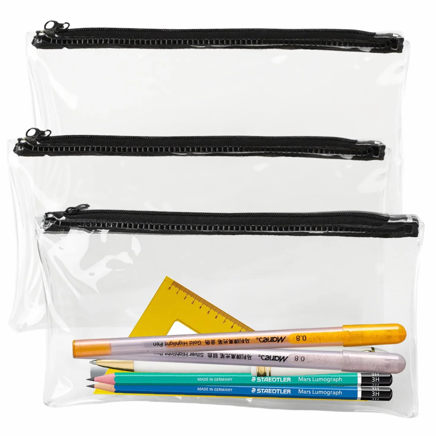 Trousse Transparente pour Examens en PVC Imperméable, Sac Zippé Multifonctionnel Voyage 3 Pièces