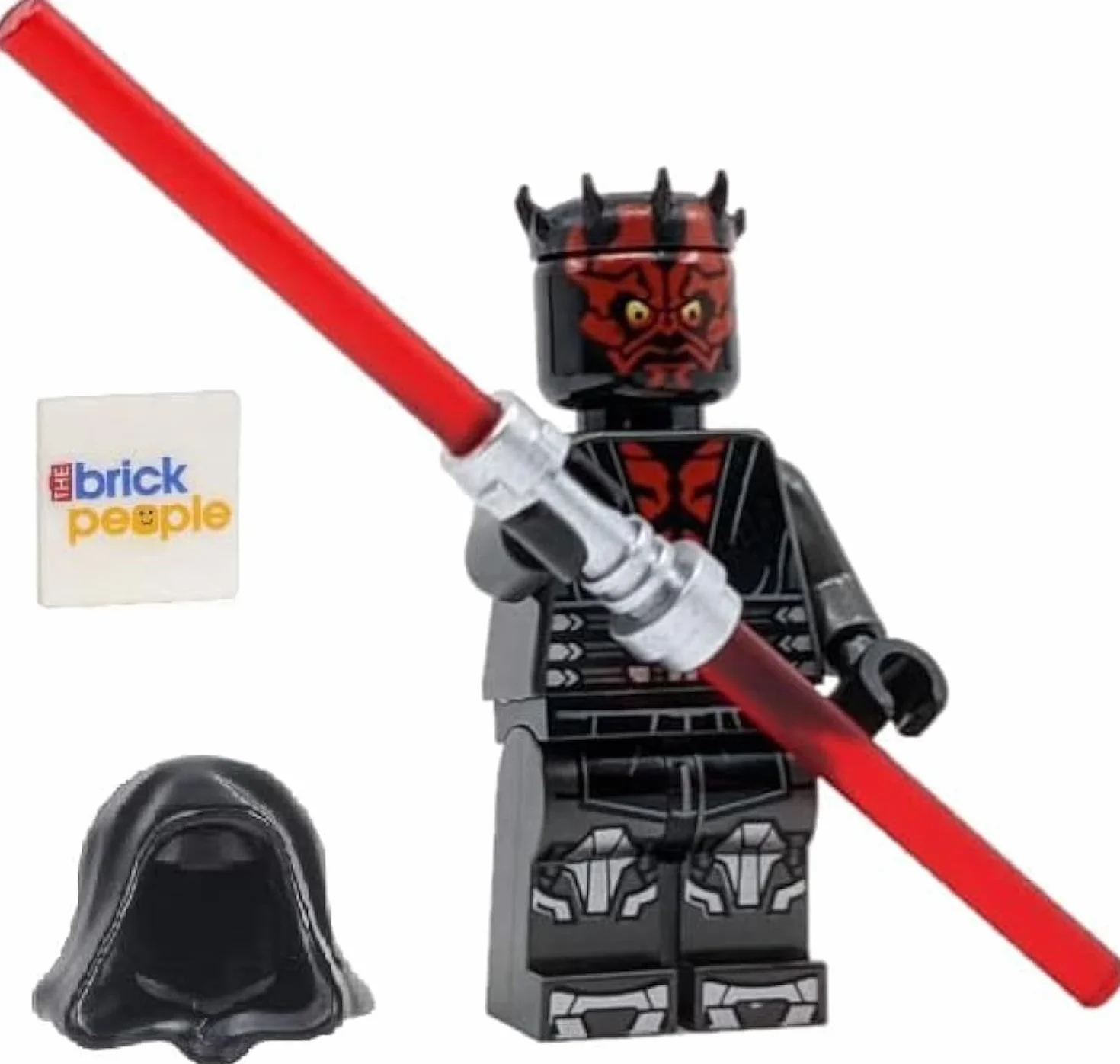 LEGO Star Wars Dark Maul avec armure argentée métallisée capuche cape double sabre laser