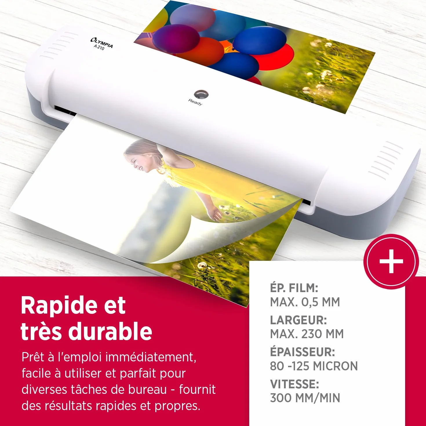 Olympia Plastifieuse A210 4 en 1 A4 | Plastifieuse, coupe-papier et arrondisseur d'angle pour bureau école maison