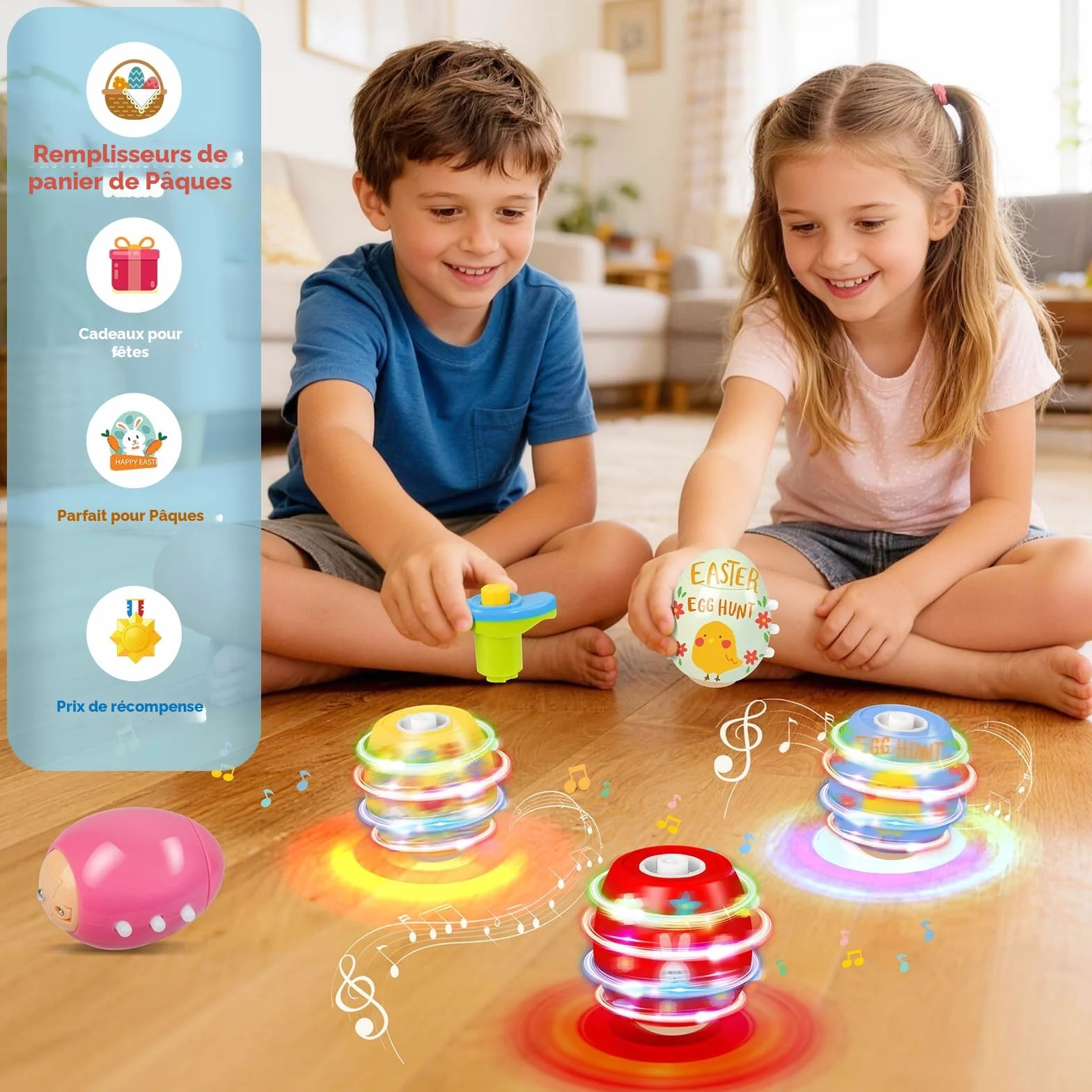 Toupies à Œufs de Pâques Jouets avec Lumières et Musique, 5 Oeufs Spinning, Cadeau Pâques Enfant 3-10 Ans