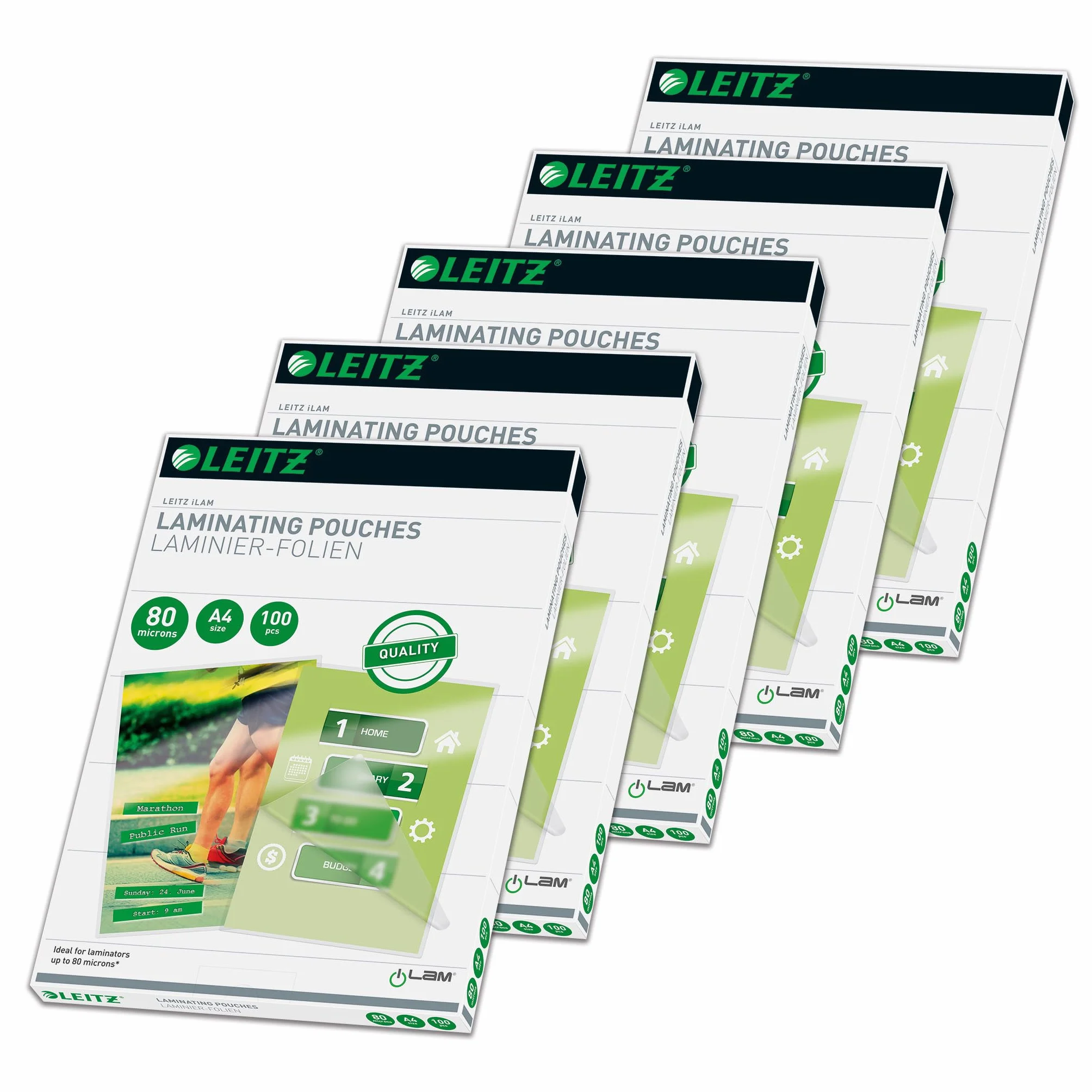 Leitz Lot de 5 pochettes de plastification à chaud A4 80 microns Transparent brillant
