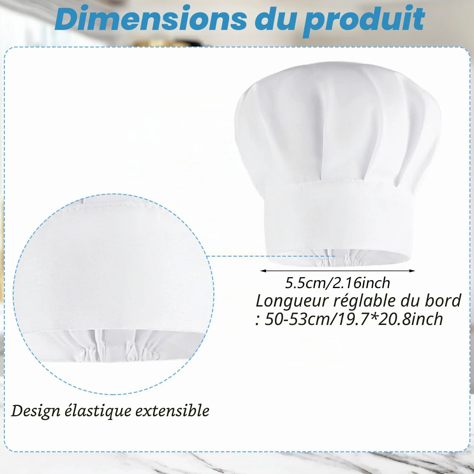 Lot de 2 toques de chef enfants en coton blanc réglables accessoires cuisine