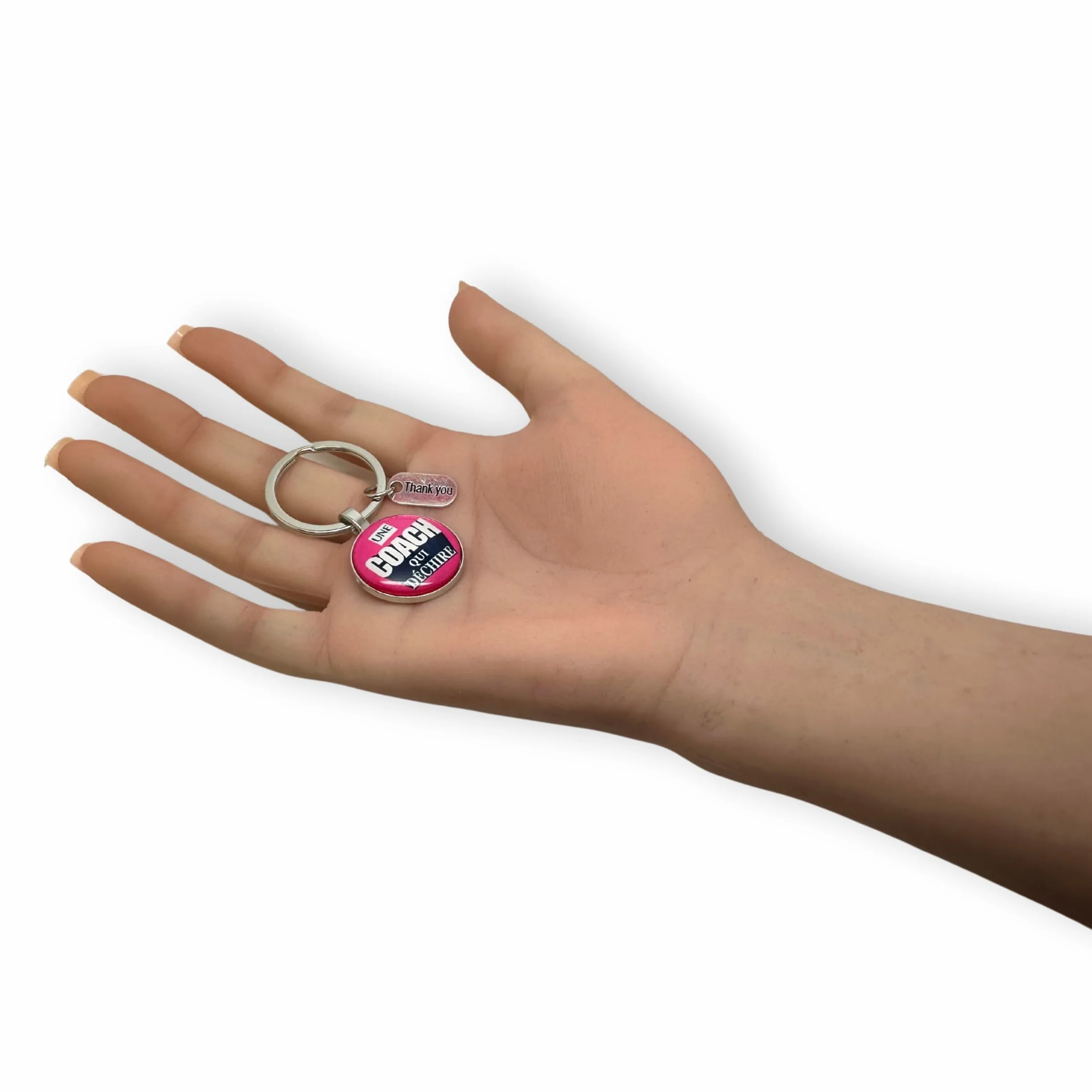 Porte-clés Coach qui déchire avec cabochon et breloques Thank you – Cadeau pour coach sportif ou de vie, entraîneuse