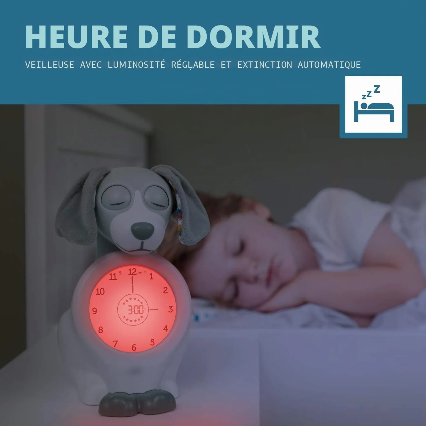 ZAZU Davy The Dog Clock - Horloge d'entraînement au Sommeil et veilleuse pour Enfants | réveil Lumineux