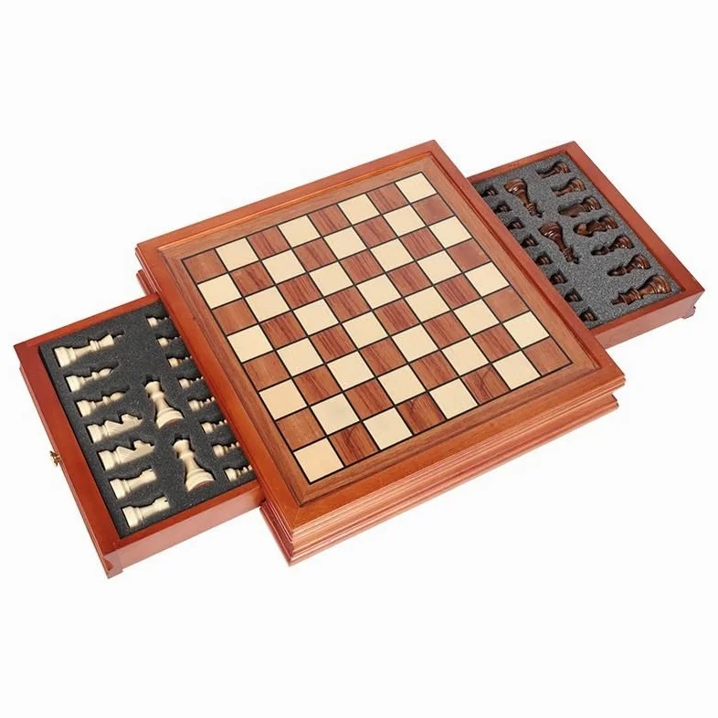 echiquier Jeu d'échecs magnétique en Bois de 12,8 Pouces, 2 tiroirs de Rangement intégrés, 2 Reines supplémentaires, Jeux de société Classiques for Enfants et Adultes echecs Jeu