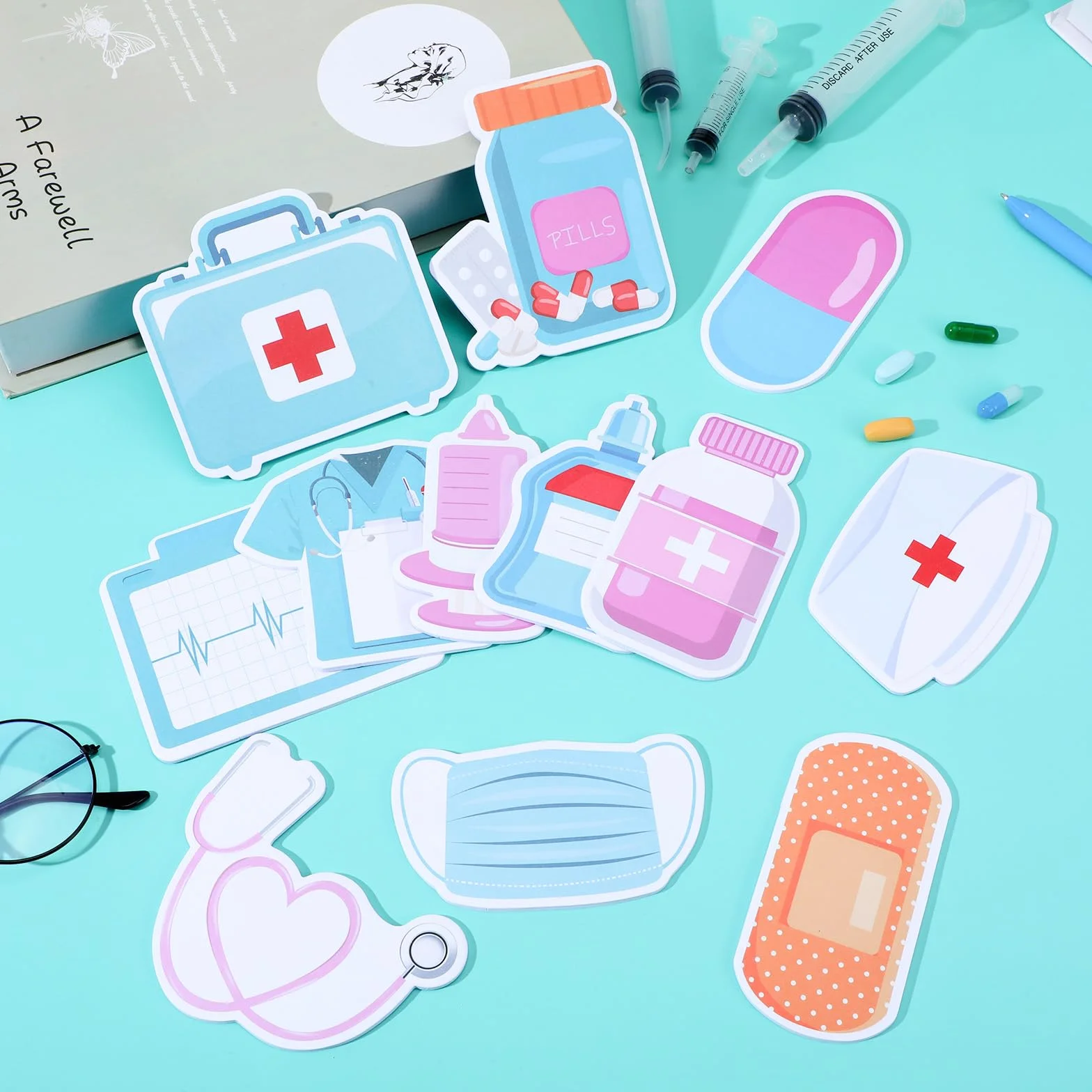 Telooco Lot de 12 blocs de notes adhésives pour infirmière, 240 feuilles autocollantes médicales