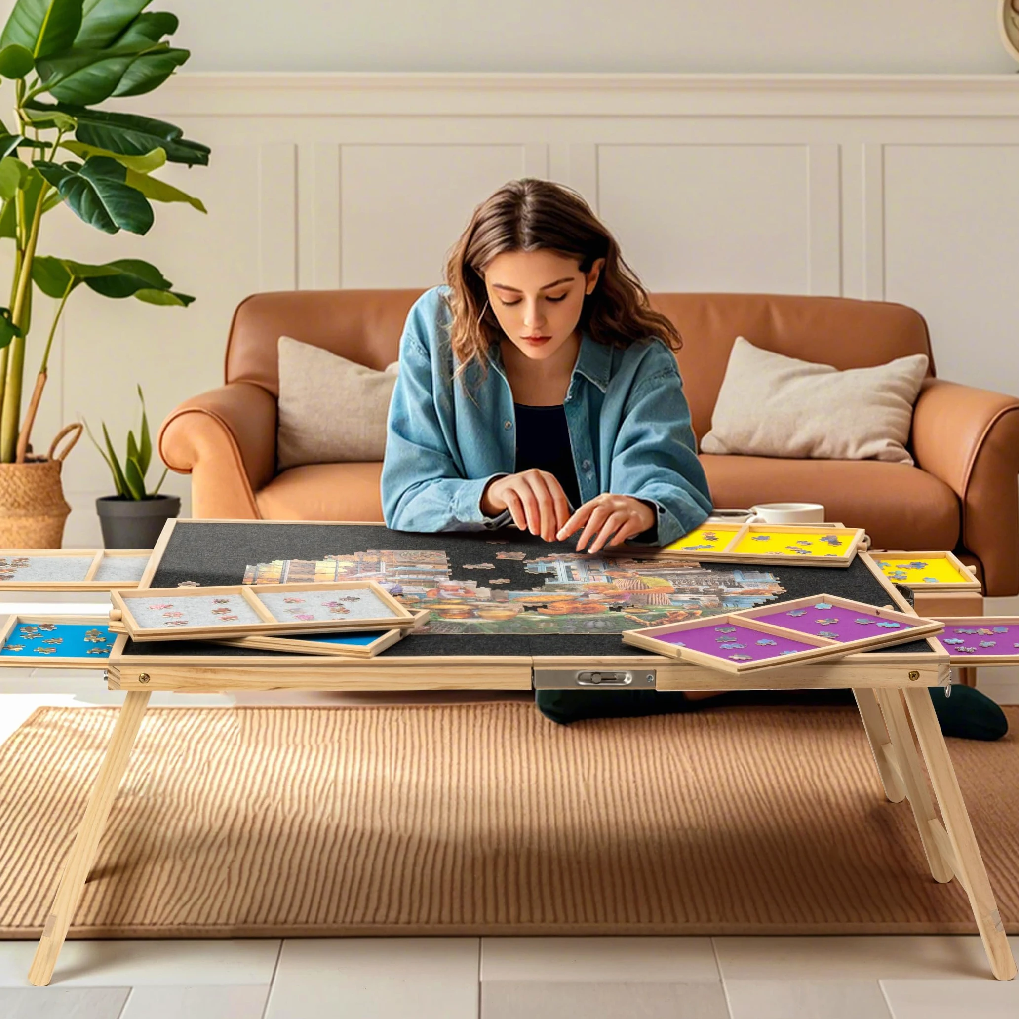 Tektalk Planche à Puzzle Pliable de 2 000 pièces avec Couvercle, Table de Puzzle en Bois avec 8 tiroirs, chevalet de Puzzle Portable avec Pieds pliants, Tables de Puzzle Portables pour Adultes et