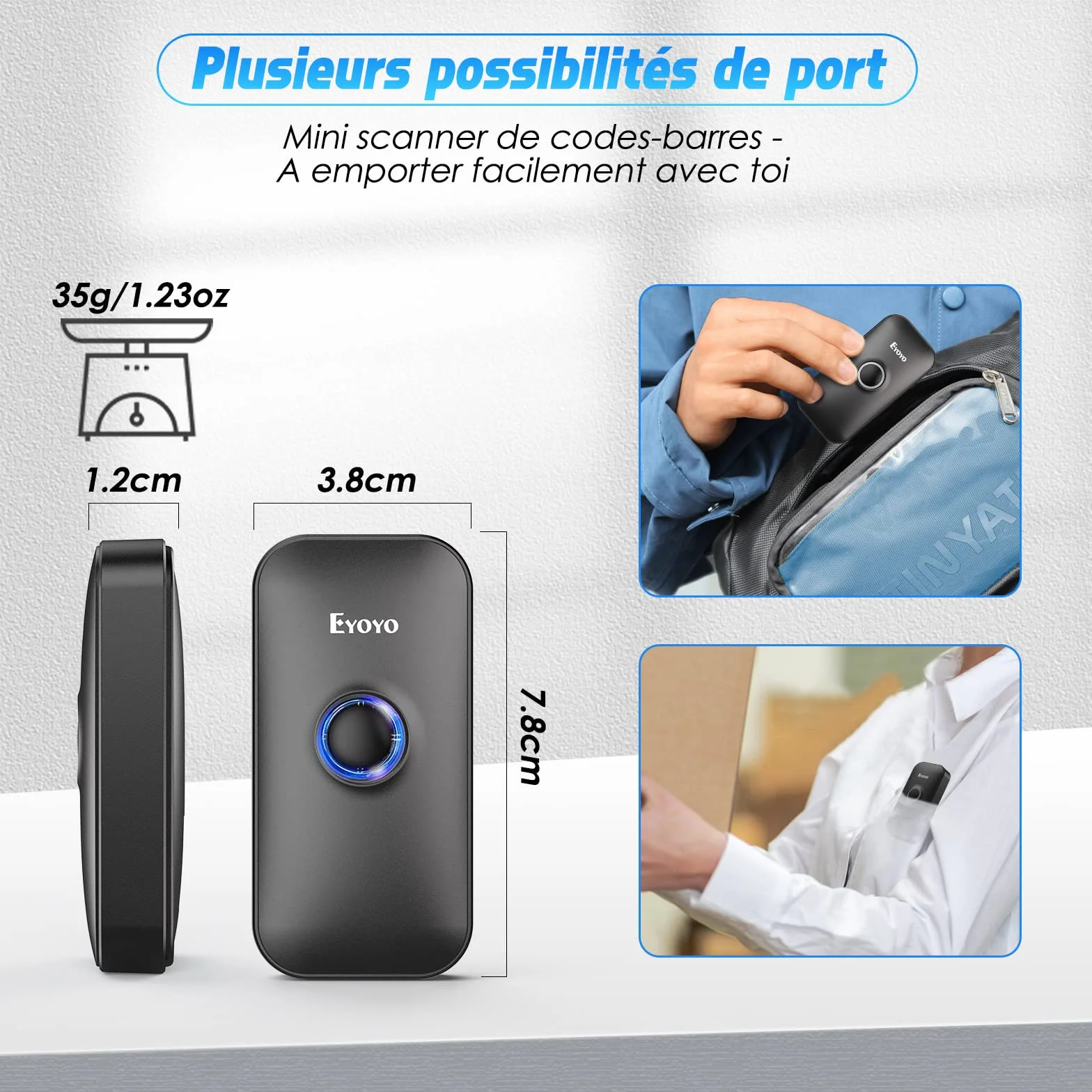 Eyoyo 2D Bluetooth Barcode Scanner, Douchette Lecteur Code Barre sans Fil 1D QR pour iPhone iPad iOS Android PC