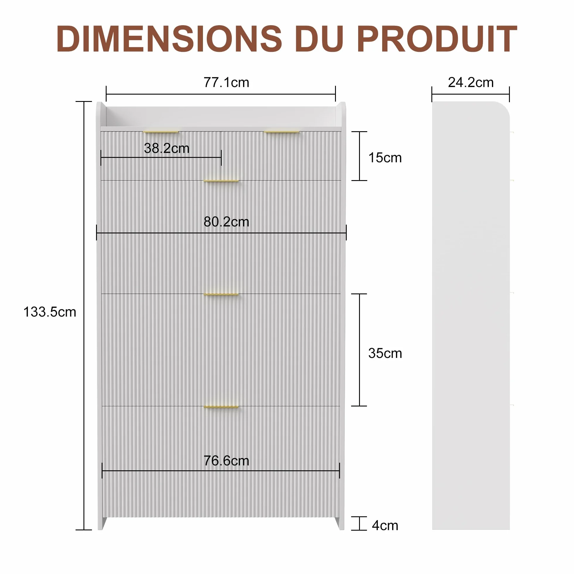 Armoire à Chaussures 15-20 Paires 3 Tiroirs Cloison Réglable 77x24x133.5 cm Blanc