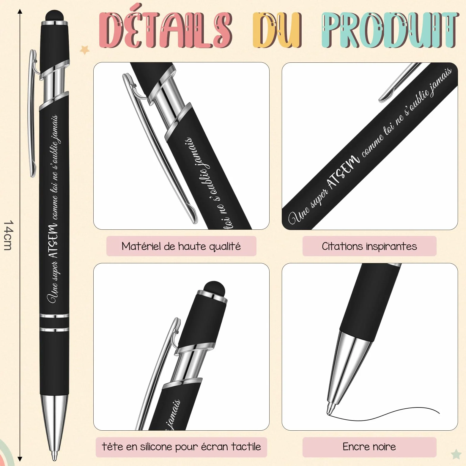 Coffret Cadeau ATSEM 3 Pièces Trousse de Maquillage Porte-Clés Stylo à Bille
