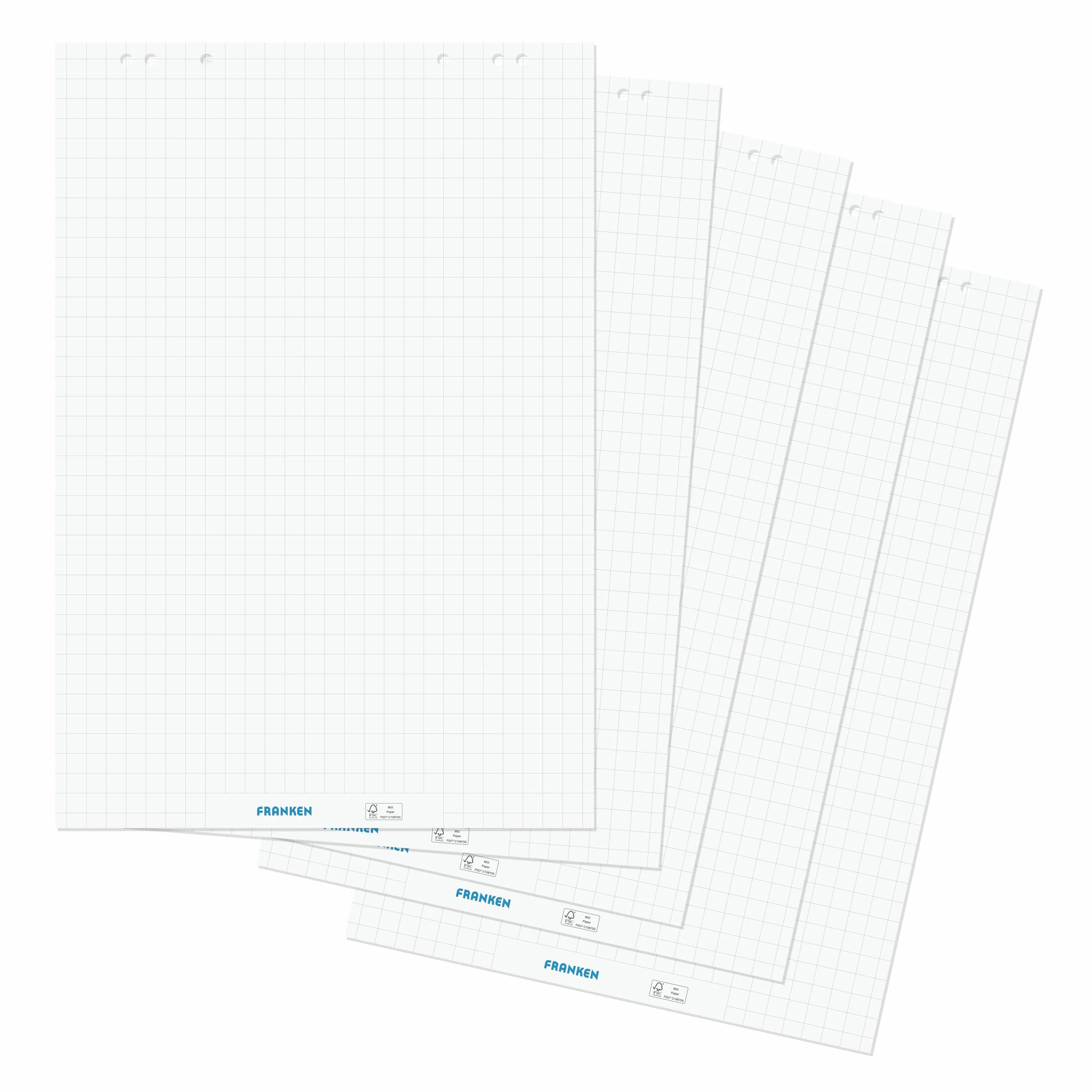 FRANKEN F2130 Papier pour tableau à rabat réversible 80 g/m² à carreaux et vierges 100 feuilles FSC