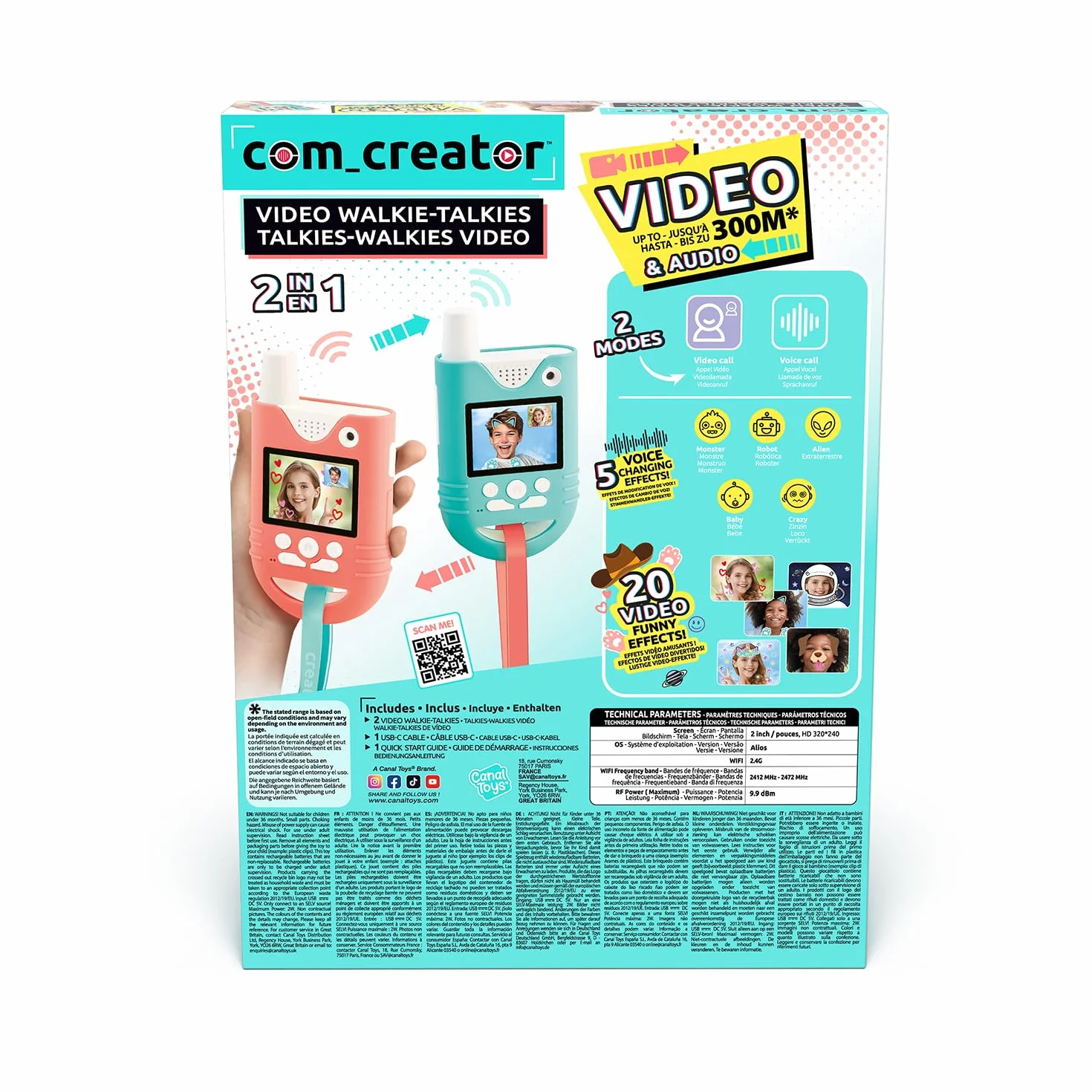 Canal Toys Kit Talkies-Walkies 2 en 1 Vidéo Enfant 300M 20 Effets 5 Voix INF 042
