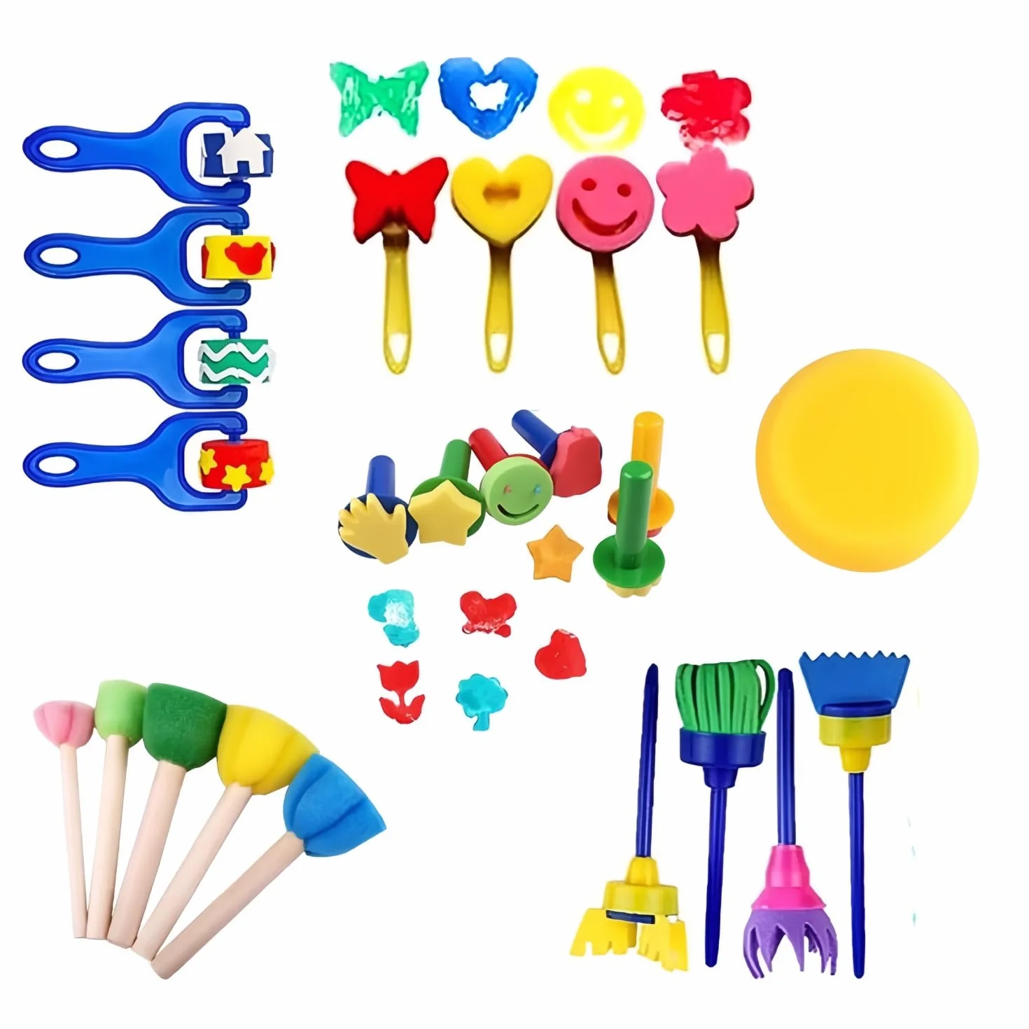 Alfven Éponge Brosses de Peinture Enfant, 24pcs Kit Peinture Enfant Pinceaux éponge pour Enfants kit d'apprentissage DIY
