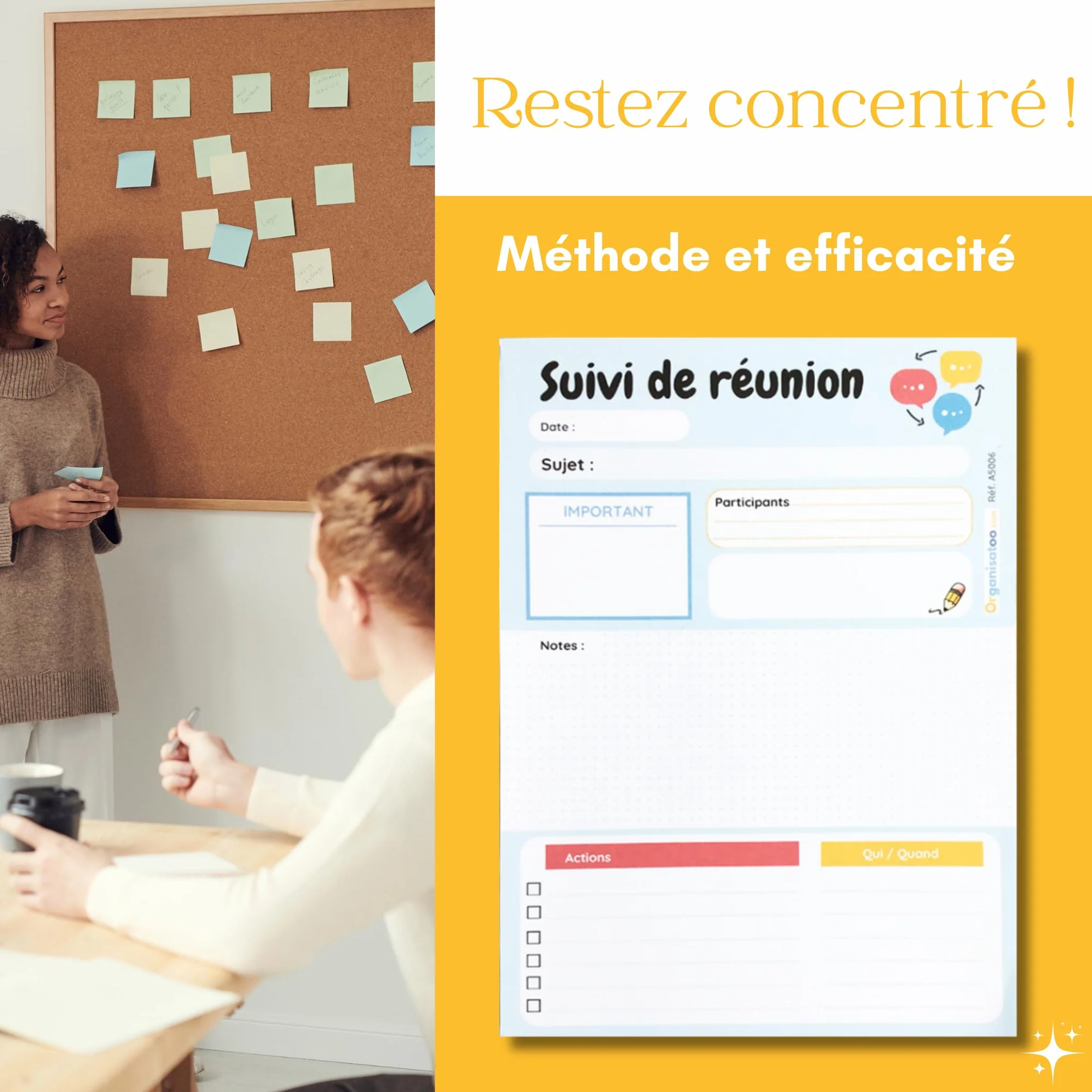 Bloc-notes suivi de réunion A5 50 pages détachables pour équipe managers entrepreneurs