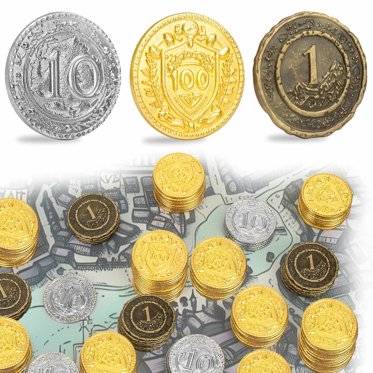 Lot de 100 pièces monnaie DND métal 3,5 cm Or argenté cuivre jeu société RPG fantaisie