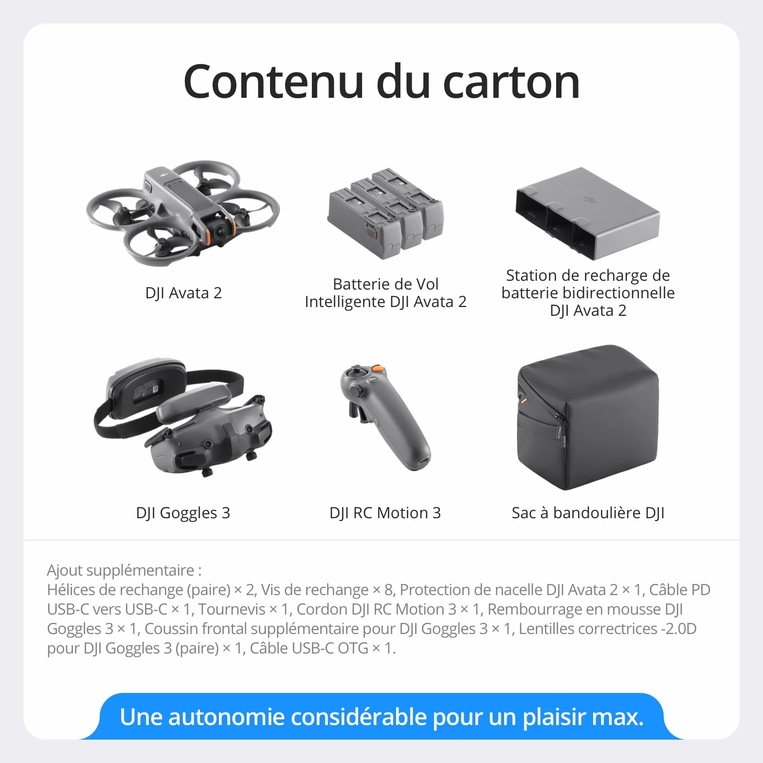 DJI Avata 2 Fly More Bundle FPV Drone 4K Caméra Acrobaties une Touche Goggles 3 RC Motion 3
