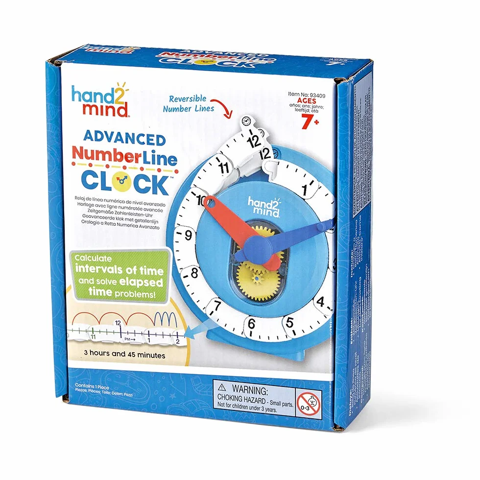 Horloge d'apprentissage Learning Resources avec ligne numérotée pour enfants, matériel éducatif mathématique