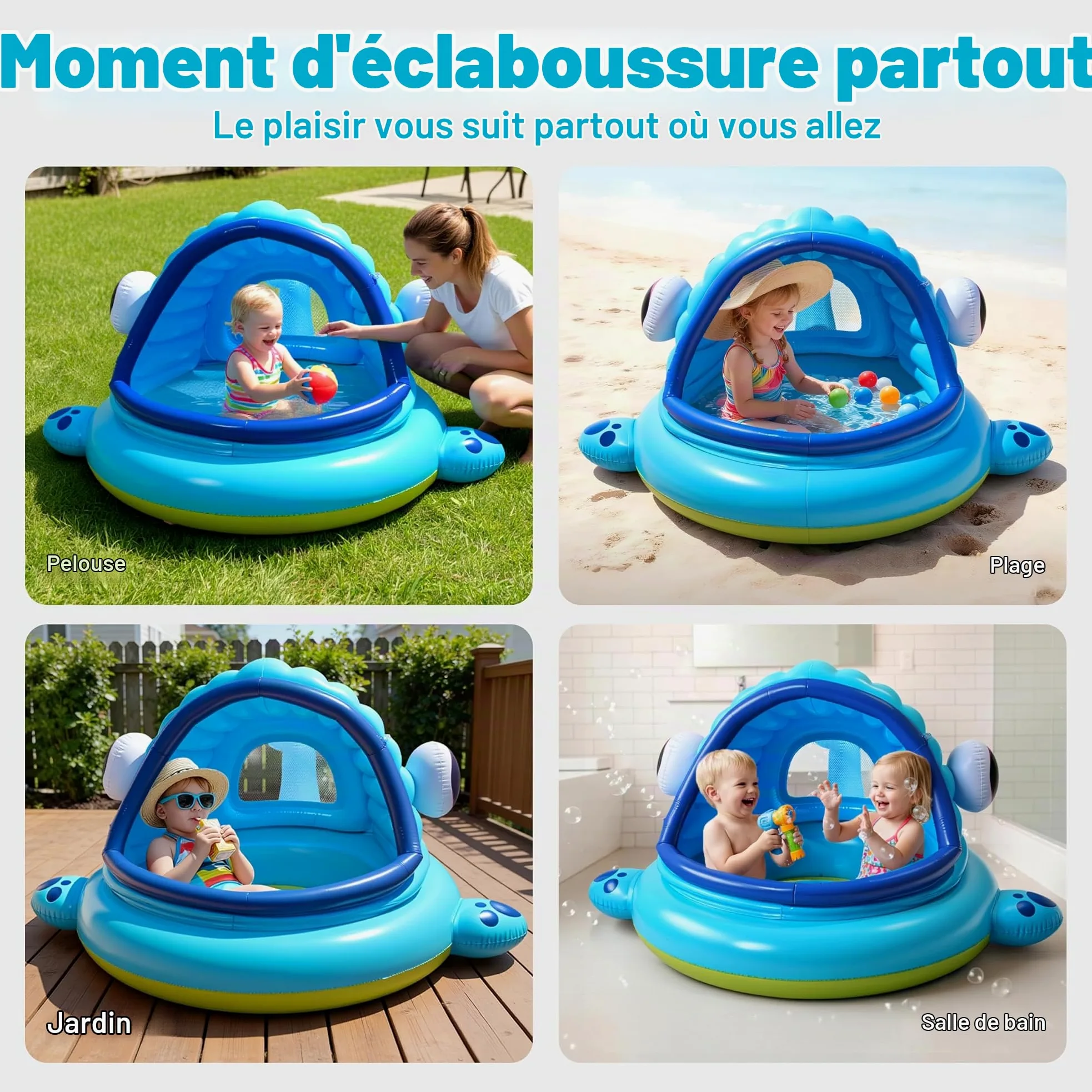 JOYIN Piscine Bébé avec Pare Soleil pour Enfants 137 x 142 x 71cm Pataugeoire Enfant Piscine Gonflable avec Auvent, Flotteur de Natation Jouets de fête de Natation