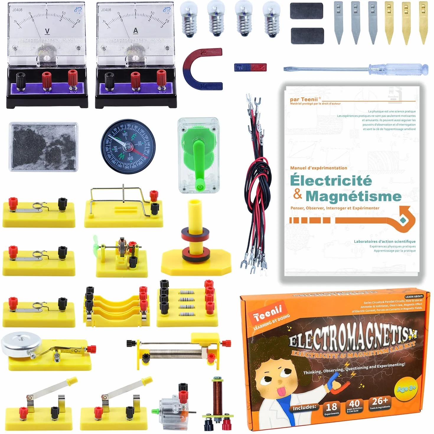 Teenii Kit Scientifique Enfant Électricité et Magnétisme STEM, Circuit Électrique, Coffret Physique 50 Pièces 8 Ans+