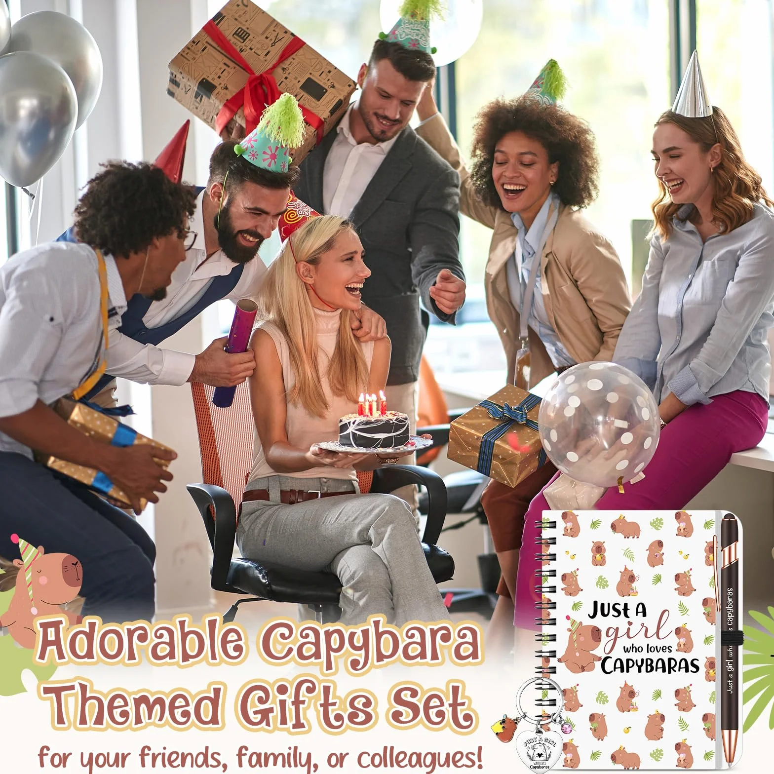 BBTO 3 Pièces Set Cadeau Capybara Bloc Notes Porte Clés Stylo à Bille