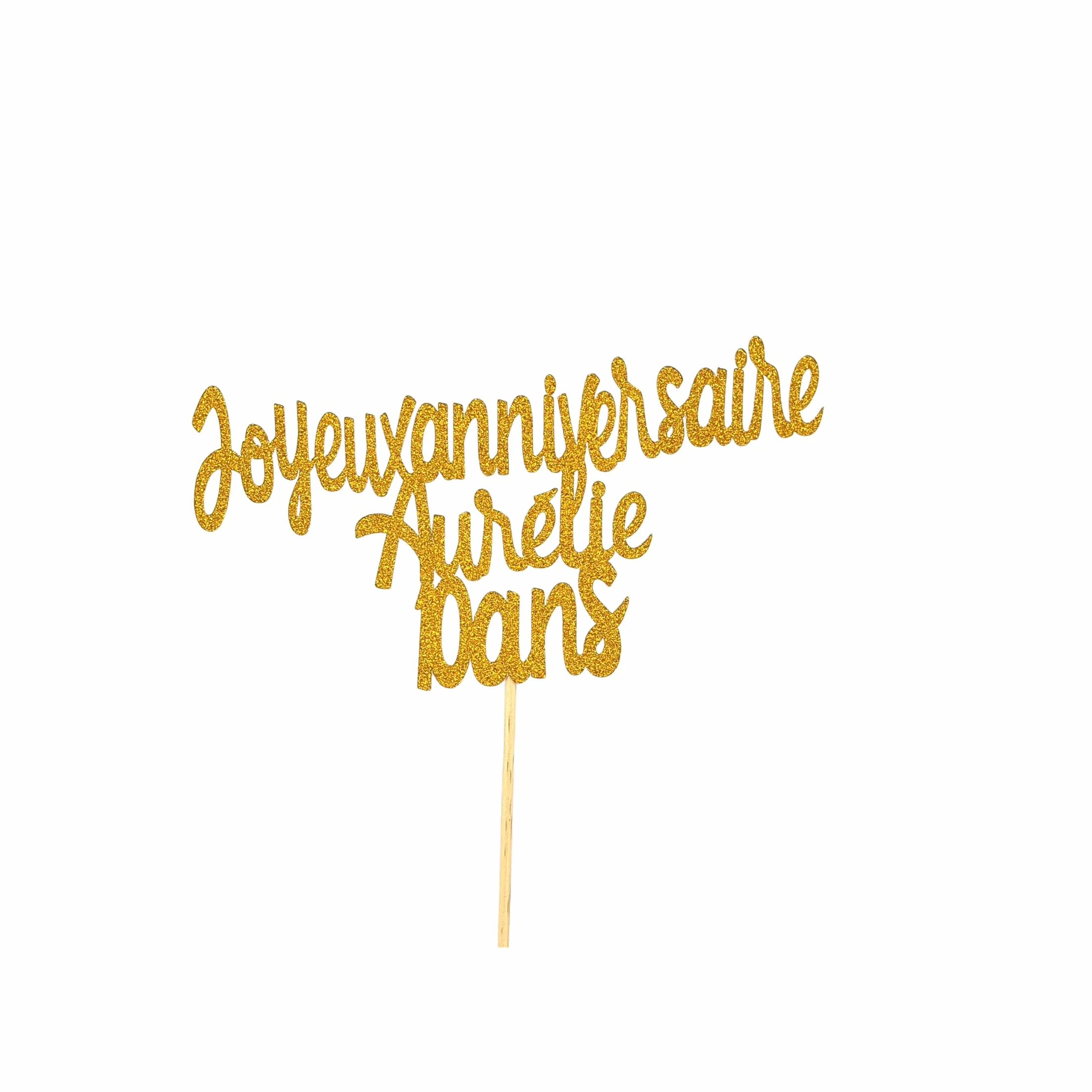 Cake Topper Joyeux Anniversaire Personnalisé Doré Pailleté Recto Verso Décoration Gâteau Anniversaire