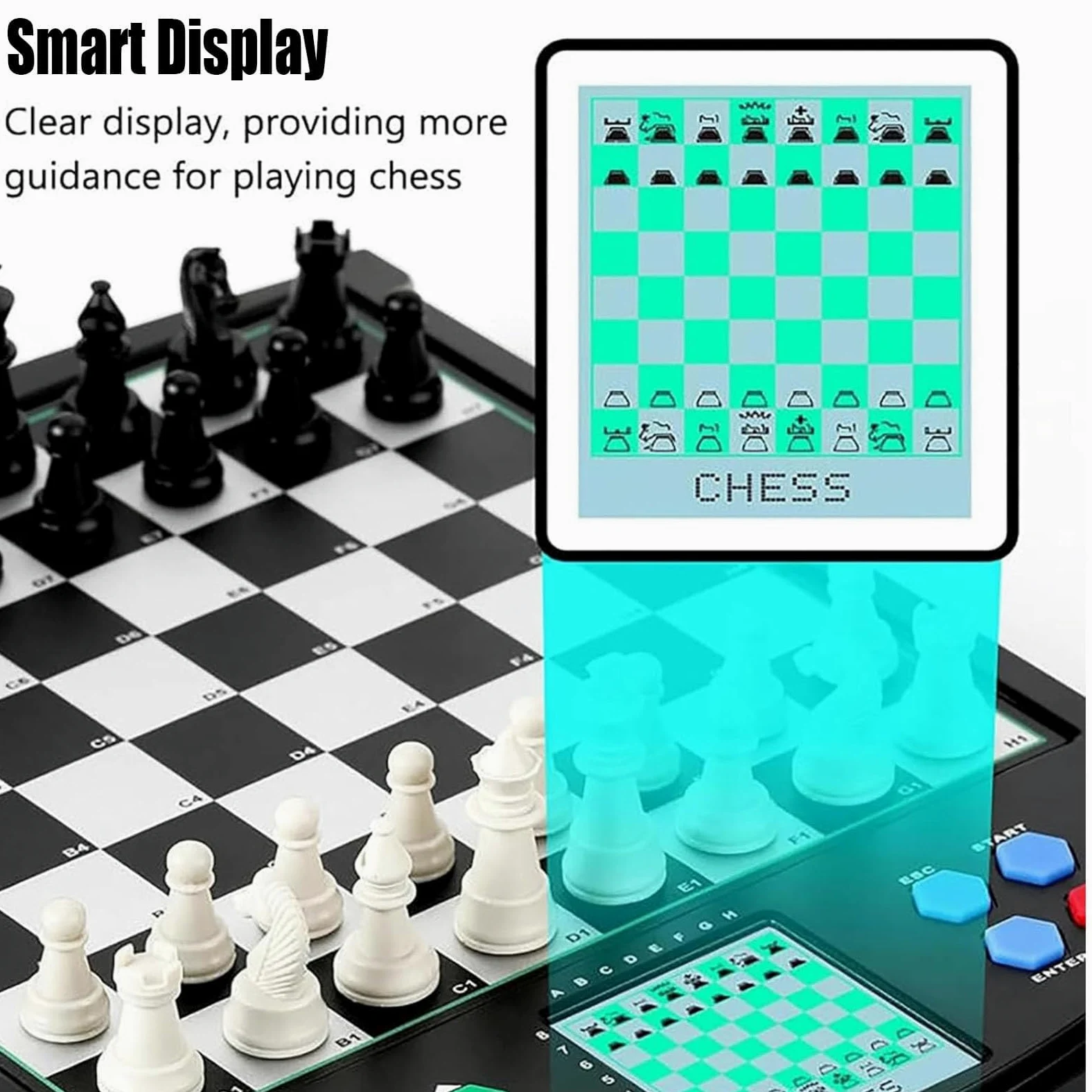 Jeu d'échecs électronique interactif avec Smart Display - 30 niveaux de difficulté pour deux joueurs et jeux familiaux, aucun réseau requis