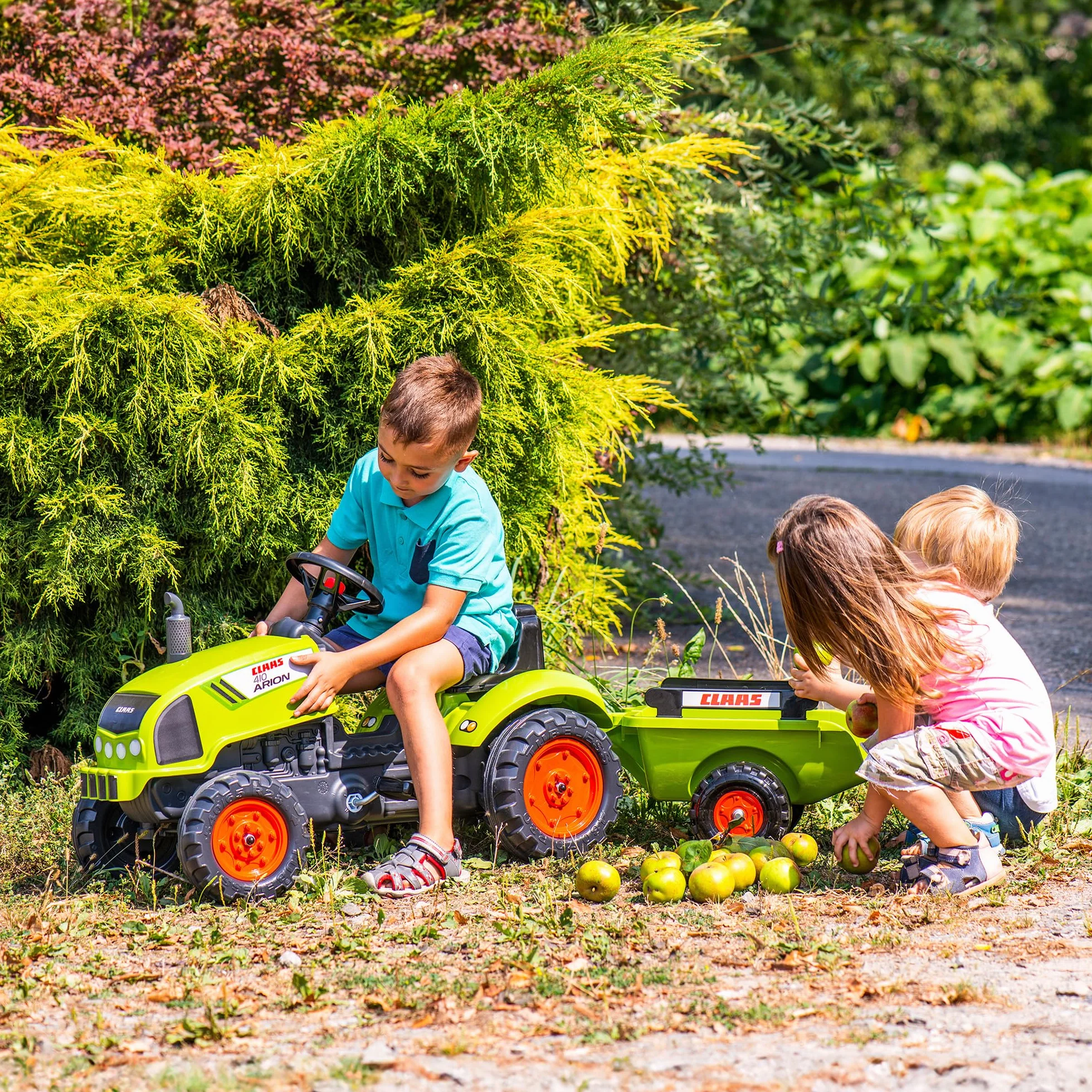 FALK Tracteur à pédales Claas avec remorque enfant 75% plastique recyclé 2041C