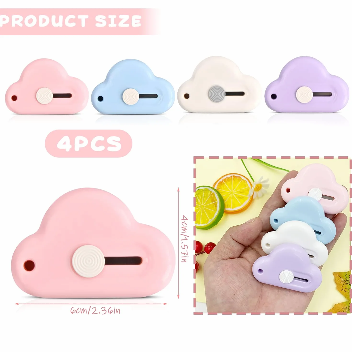 Mini Cutter Nuage Kawaii Ouvre Colis Enveloppe Papeterie Pastel Fournitures Scolaires Aesthetic Forme Nuage Rose Bleu Violet Blanc