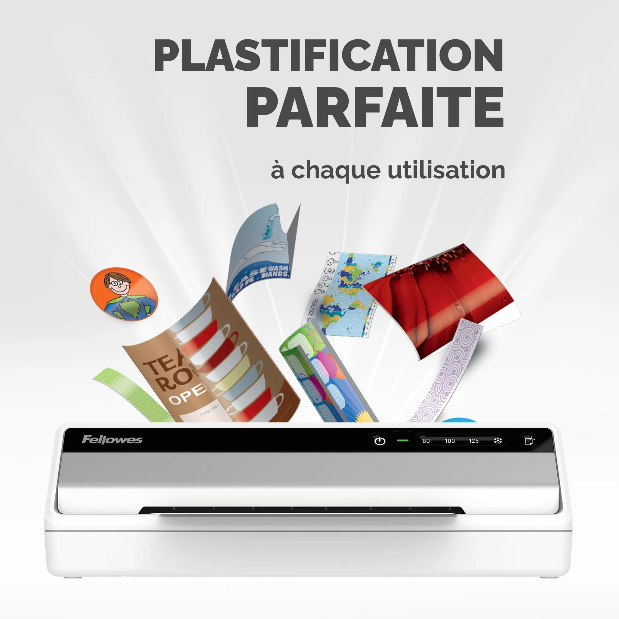 Fellowes Plastifieuse Saturn 3I A4 30cm/min 80-125 microns 3 réglages de température Gris Clair/Noir