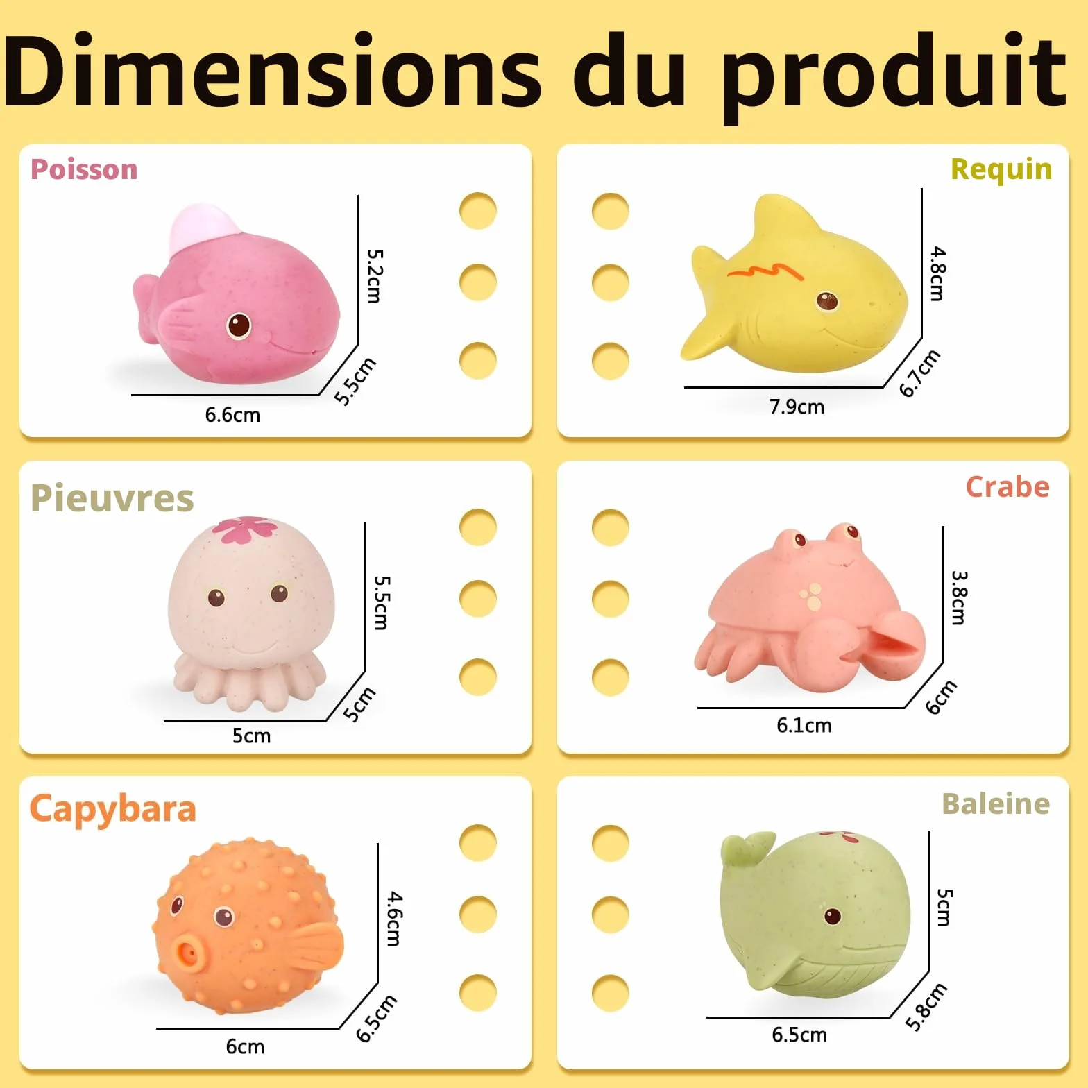 Jouets de Bain Bébé Anti-moisissures Lot de 6 sans Trous Coordinación œil-Main