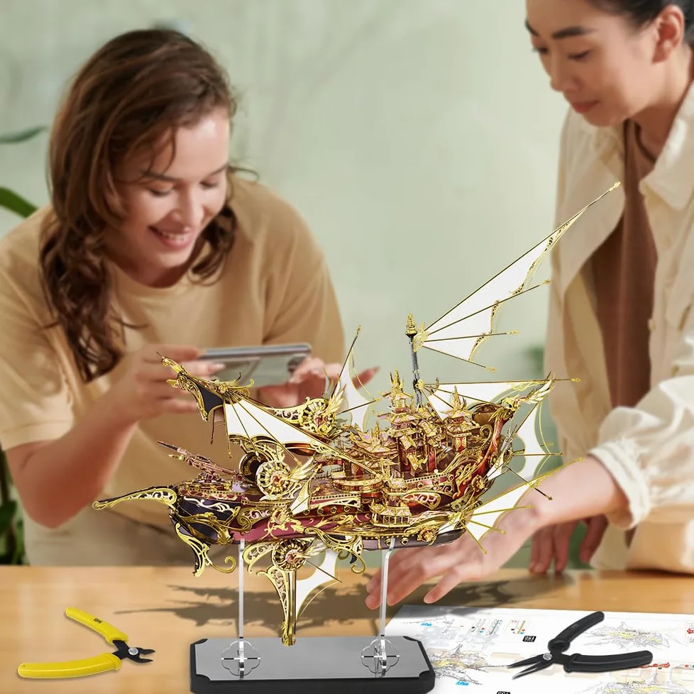 Piececool Puzzle 3D Metal Bateau Kowloon Neuf Bateaux, Maquette Bateau de Laiton, Grande Taille, Maquette Metal, Cadeau d'anniversaire pour 3D Puzzle Adulte, 701 Pièces