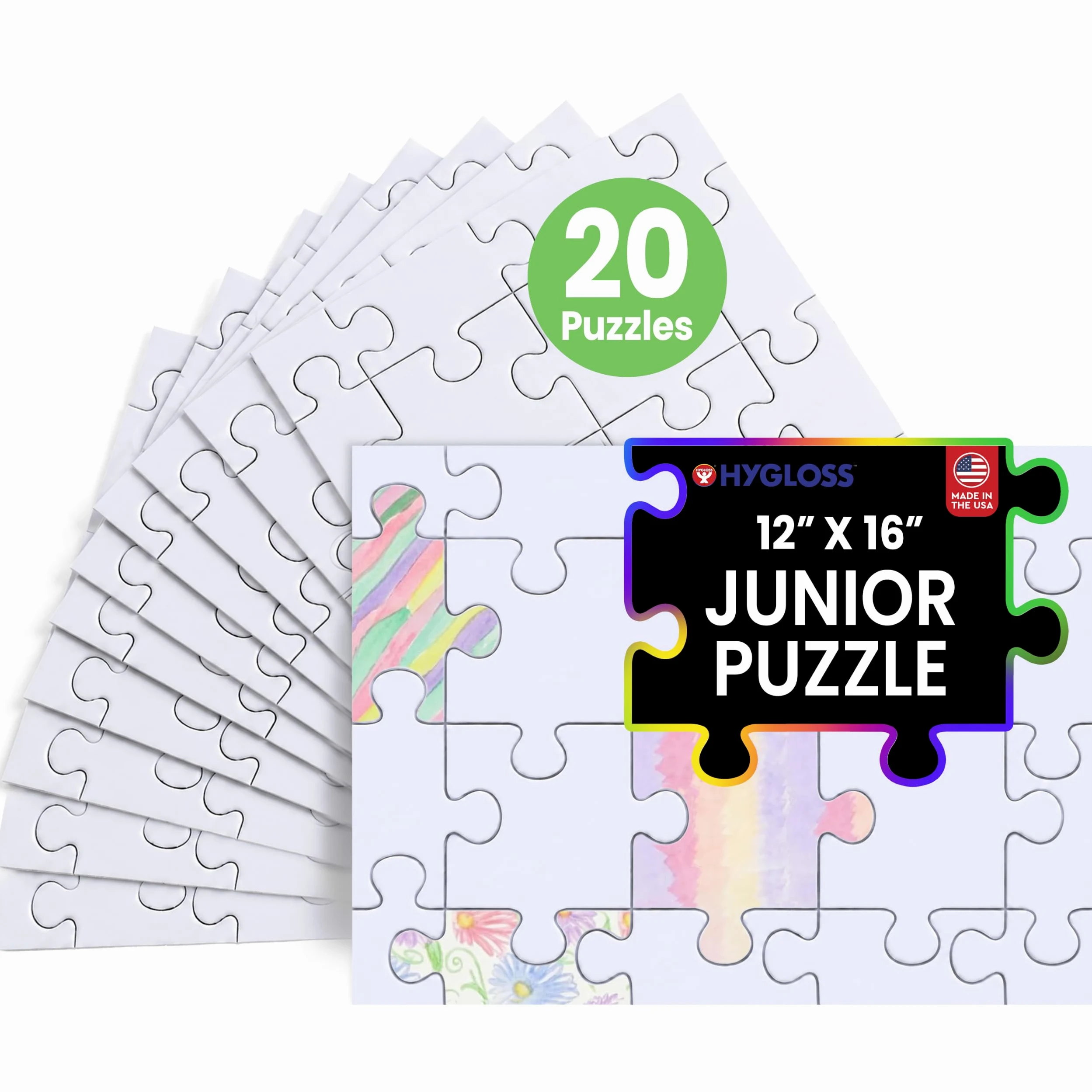 Hygloss Puzzle communautaire junior – primé – Lot de 20 – Puzzle vierge de 20 pièces pour écrire et dessiner – Pièces universelles emboîtables – Disposition de 30,5 x 40,6 cm – Arts et loisirs