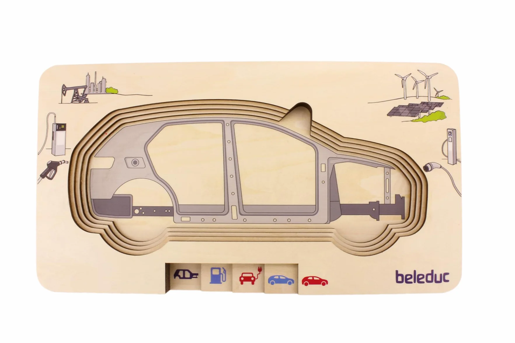 Beleduc Puzzle de couches de voiture, puzzle éducatif en bois 5 couches - Jouet motricité dès 4 ans - Montessori - Construction véhicule