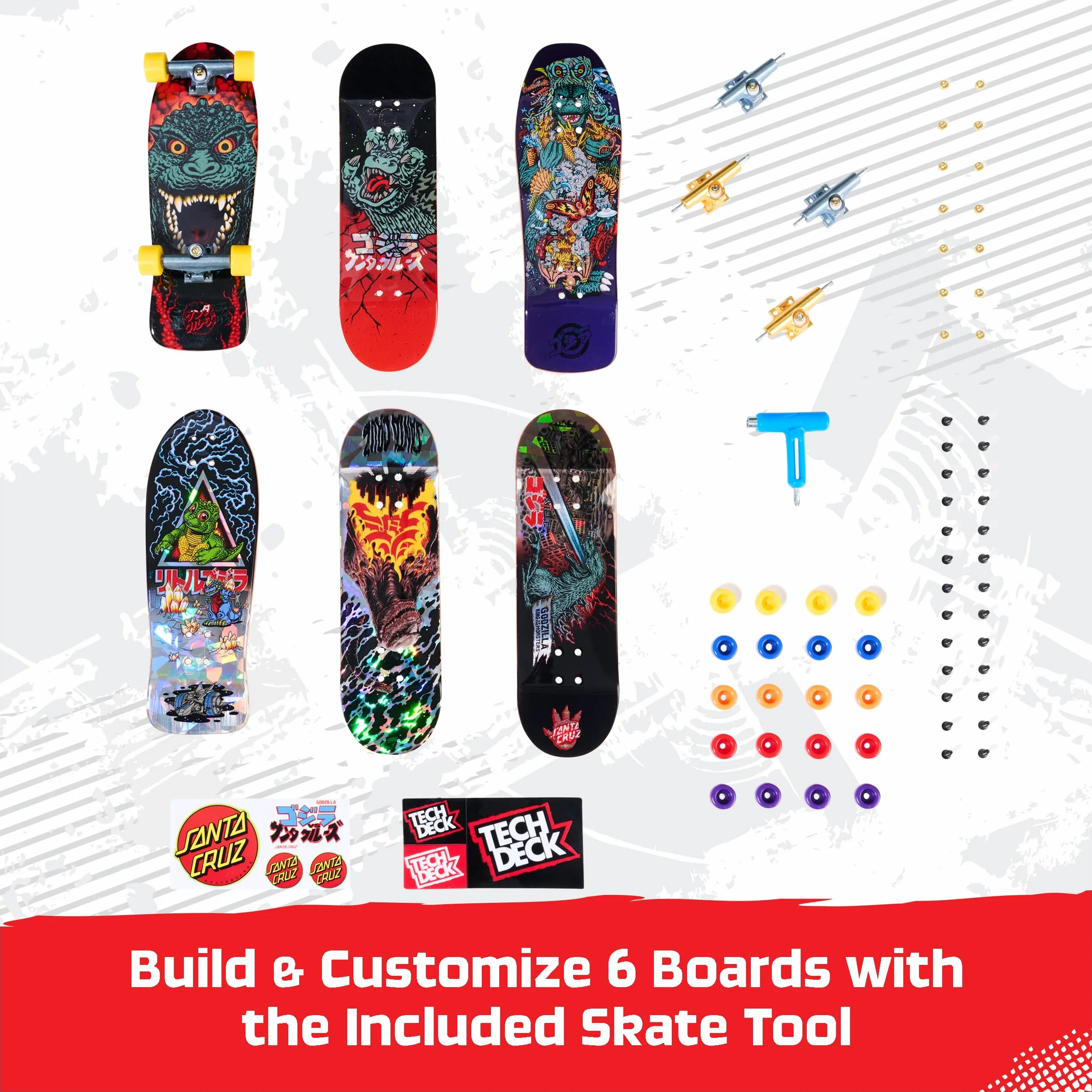 Tech Deck Godzilla Sk8shop Touche Bonus Pack Mini Skateboards à Collectionner Personnalisables Jouets Enfants 6 Ans