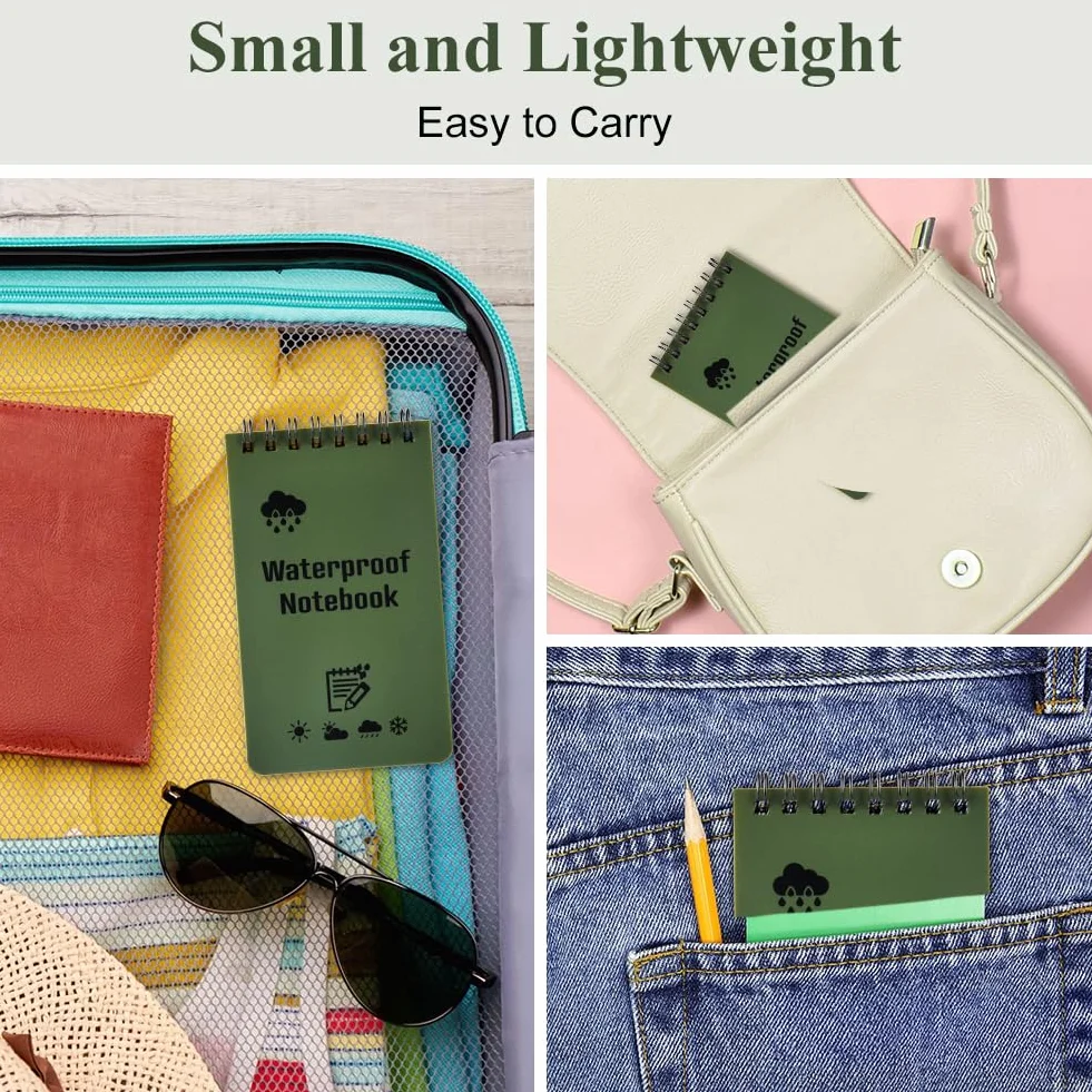 Carnets Étanches 5 Pièces 3 x 5 Pouces Bloc Note Spirale Mini Imperméables avec Stylo