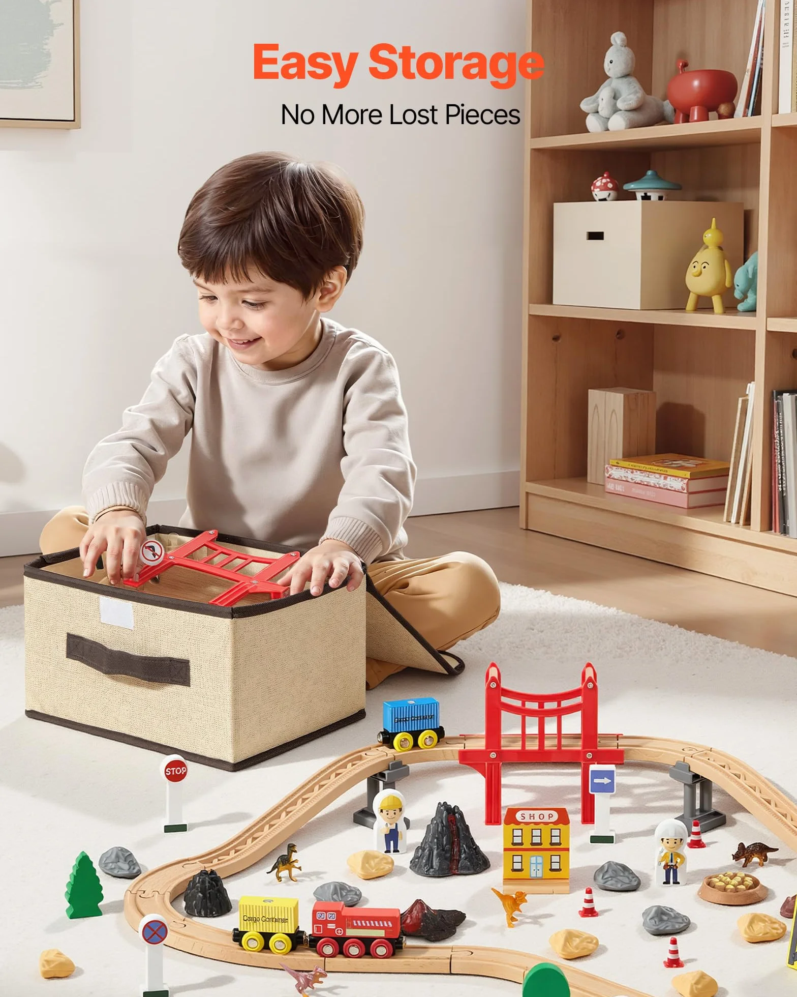 VEVOR Circuit de Train Bois Enfants 70 PCS Ensemble Rails, avec Grue Magnétique, Compatible Grandes Marques