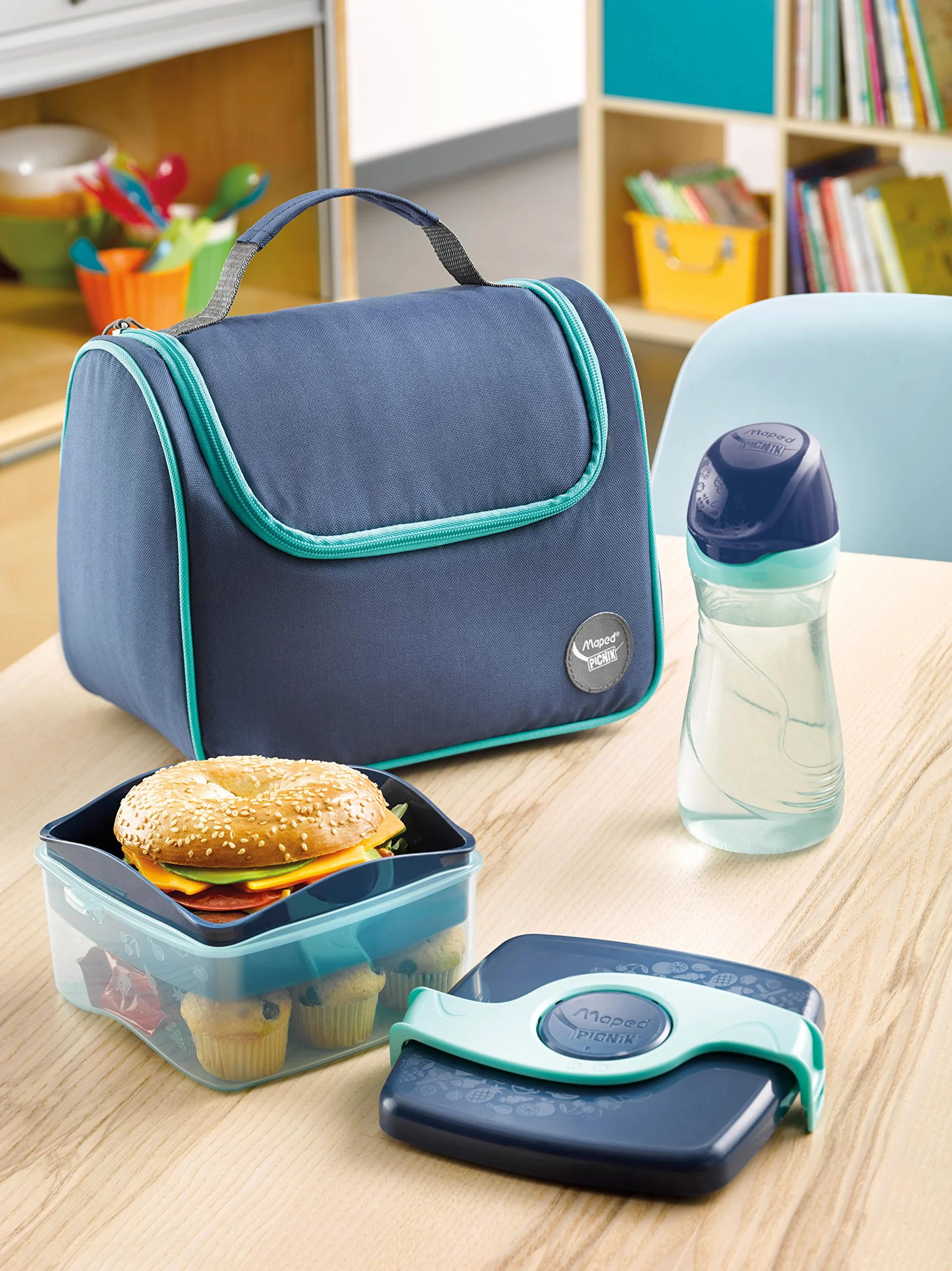 Maped Picnik Origins Boîte à Déjeuner Enfants 2 Compartiments Amovible Plastique Sans BPA 1,4L Bleu Vert