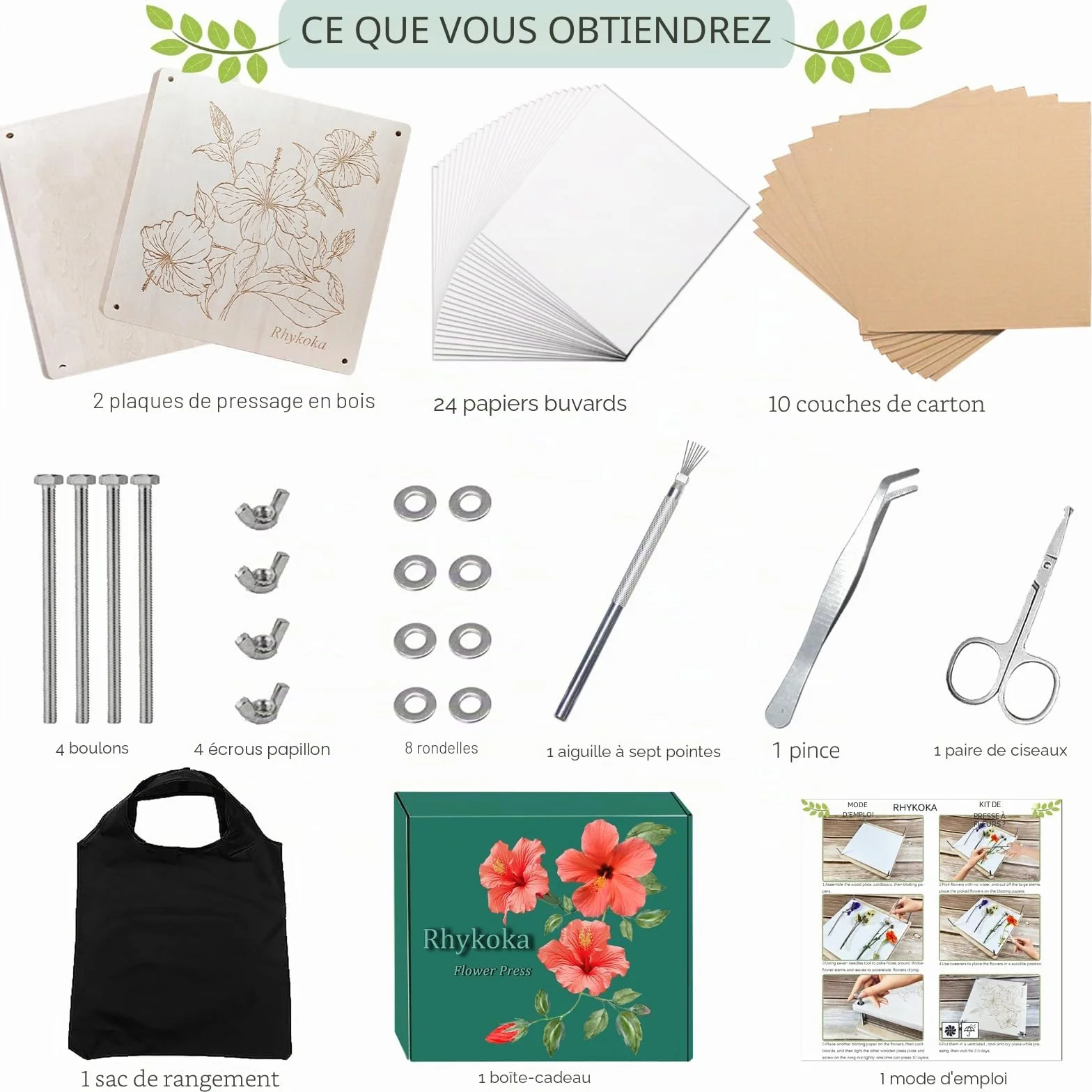 Presse à fleurs extra grande en bois 28x28 cm 10 couches avec sac de rangement