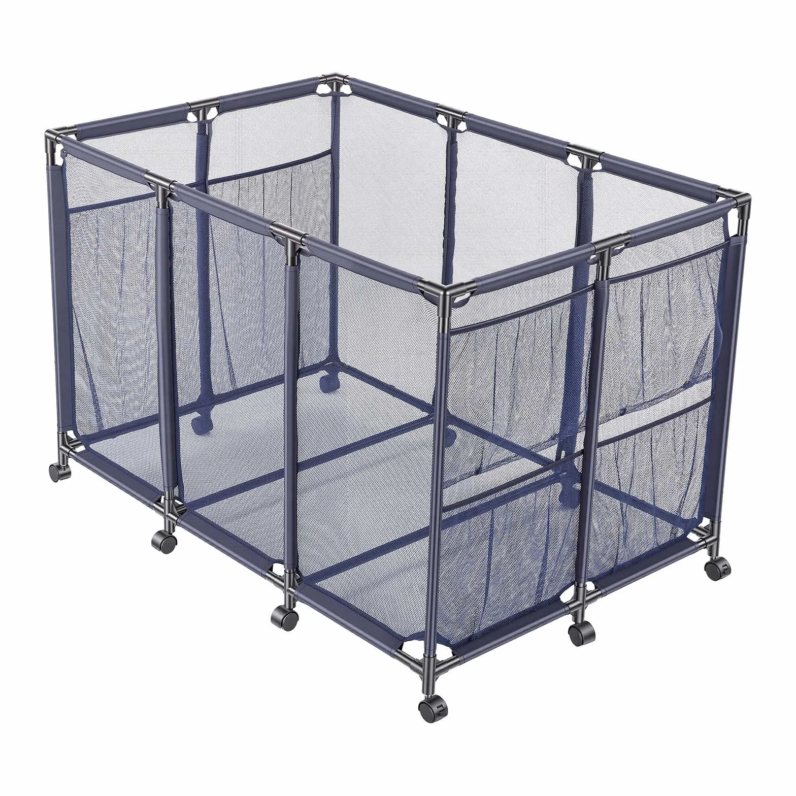 VEVOR Panier Rangement Flotteurs Piscine 125x84x84 cm Bac Stockage Bouées Maille avec Roulettes Poches Latérales Cadre Métal