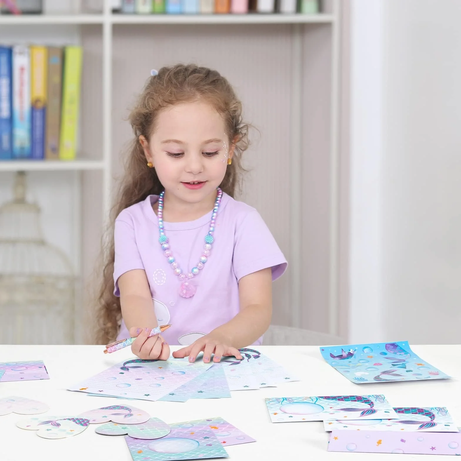 WERNNSAI Sirène Papier de Papeterie 71 PCS Enveloppes Cartes Autocollants Boite Cadeau