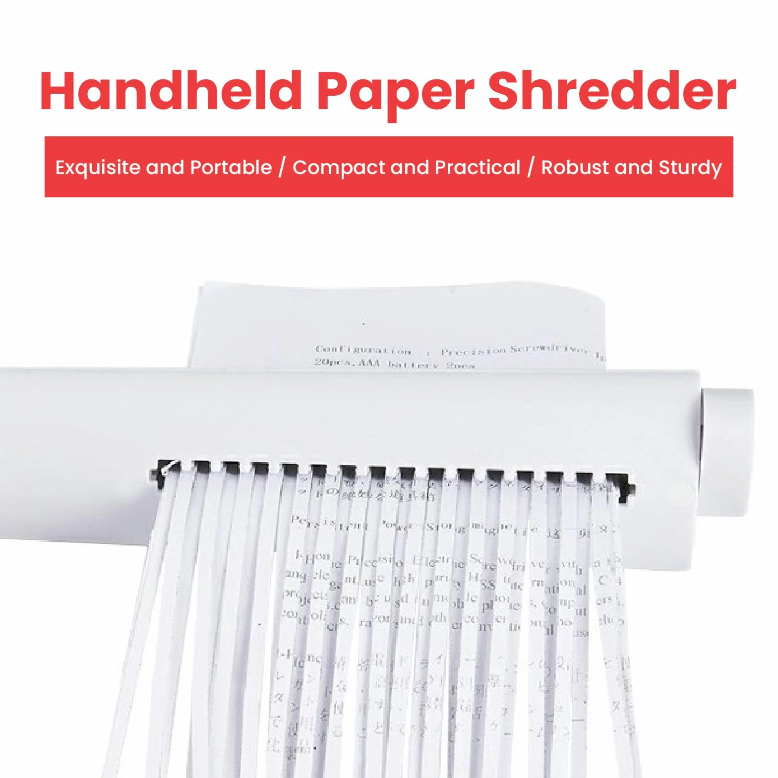 BRRNOO Handy Paper Shredder Portable Manual Document Shredder ABS Blanc
