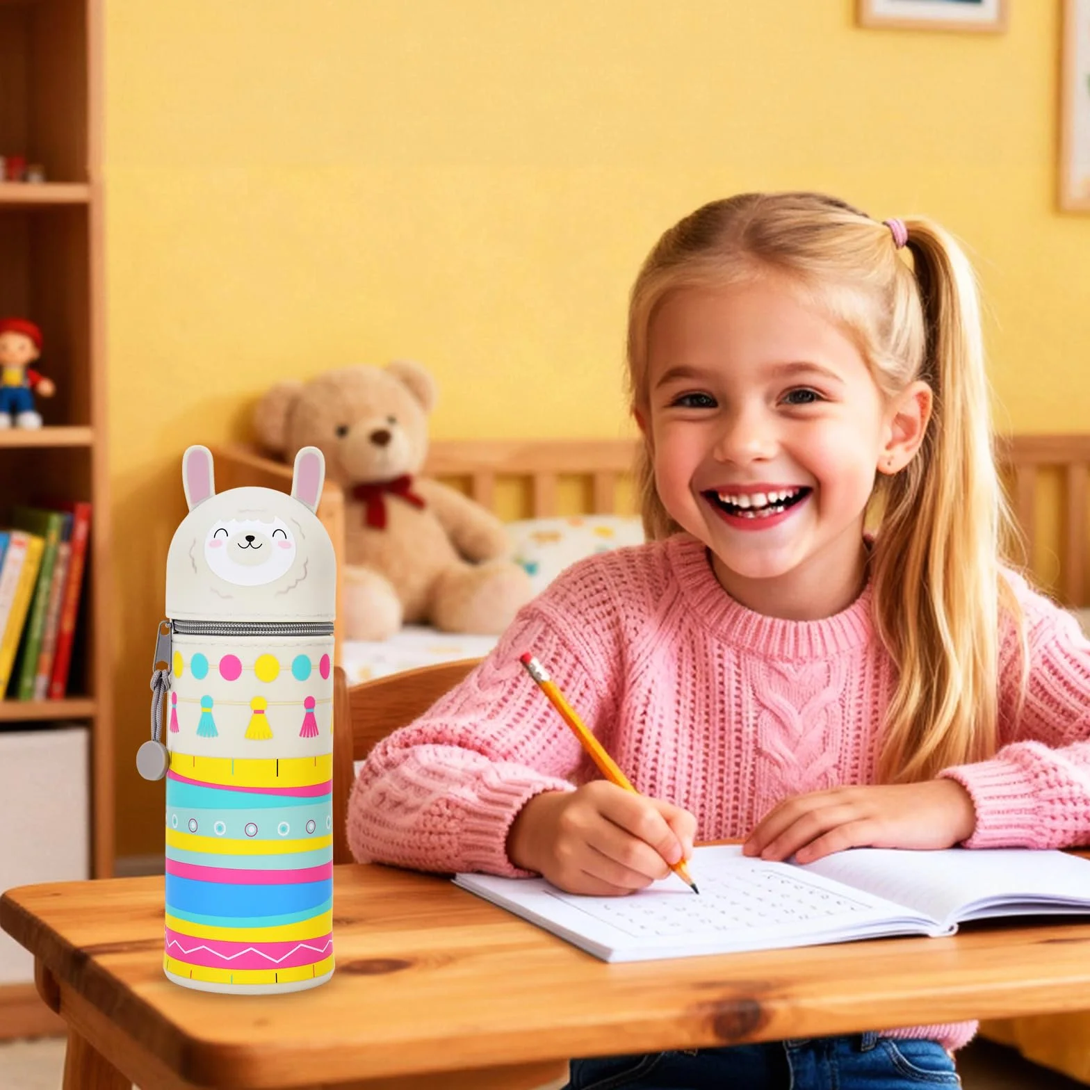 Trousse en silicone souple 2 en 1 Kawaii LAMA, porte-stylo de bureau, hauteur 18,5 cm