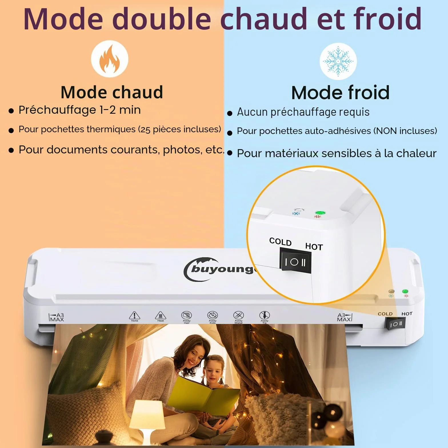 Plastifieuse A3 Chaud Froid 5 en 1 avec Coupe-papier Arrondisseur d'angle, 30 Pochettes A4/A3/A5/A6, Bureau Maison École
