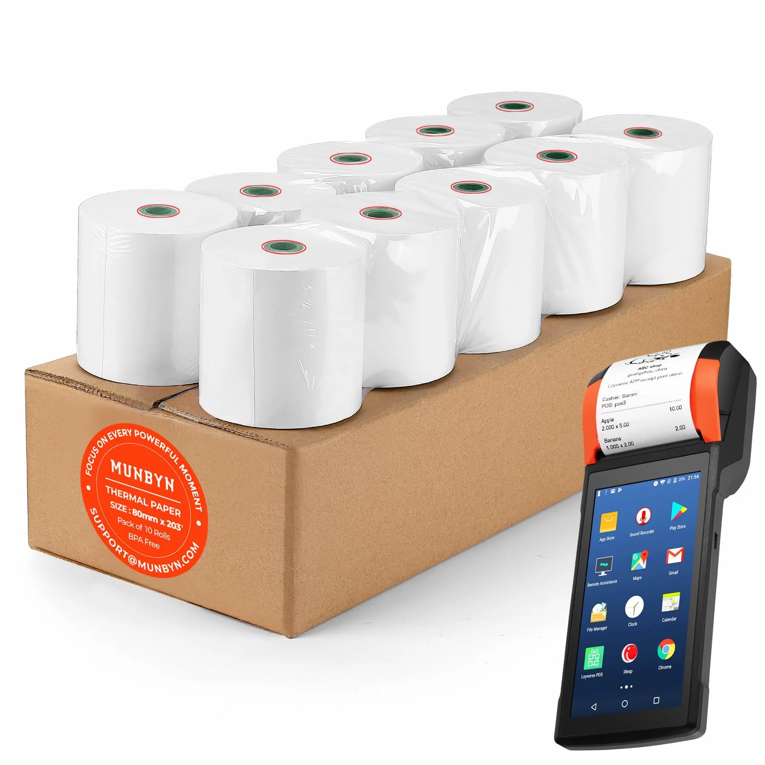 MUNBYN Papier Thermique 80mm POS Bobine 80x50mm Rouleau Ticket De Caisse 10 Rolls