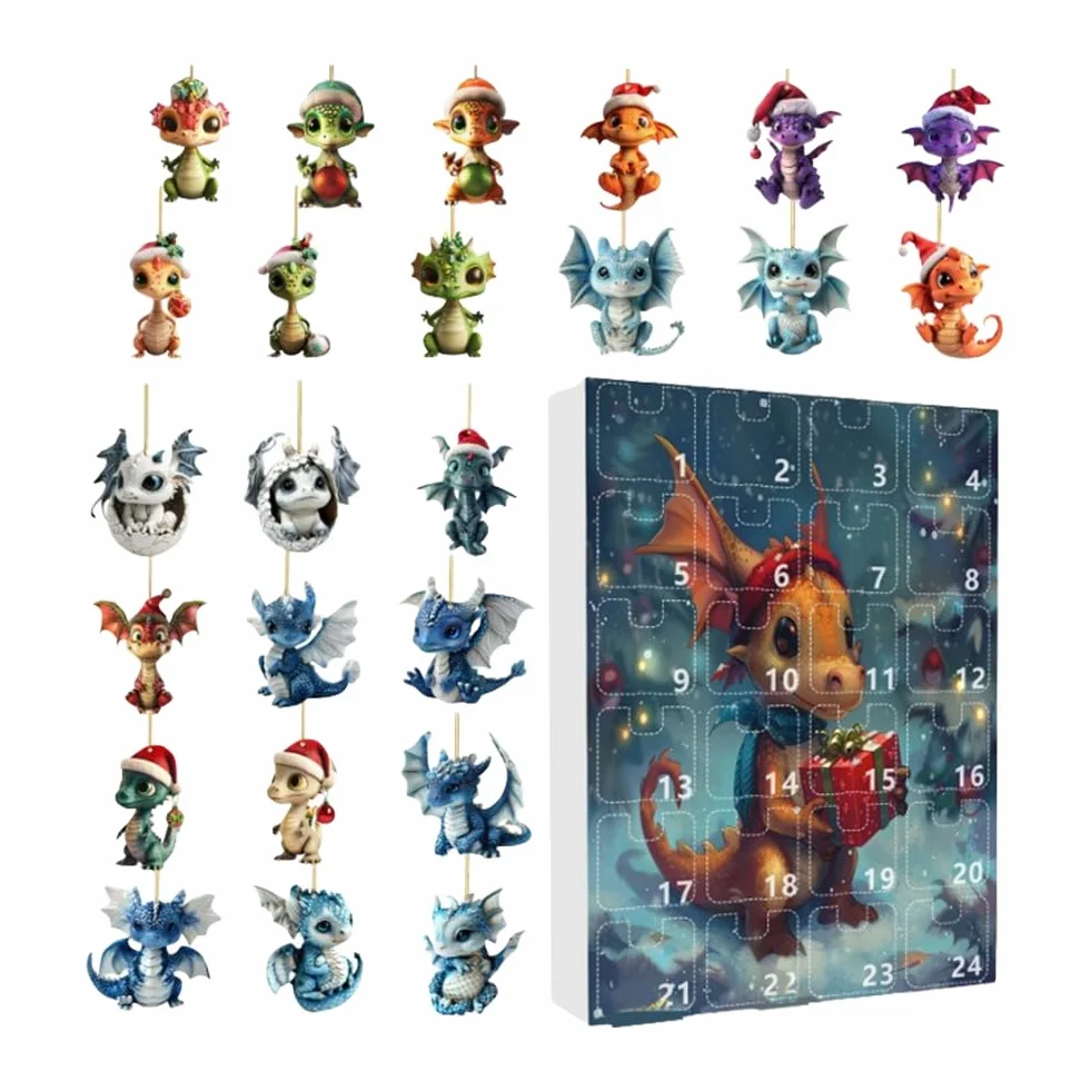Calendriers de l'Avent 24 Jours Dragon Décorations Suspendables Pendentif Collectionnable pour Adolescents Décoration d'Intérieur Sapin de Noël