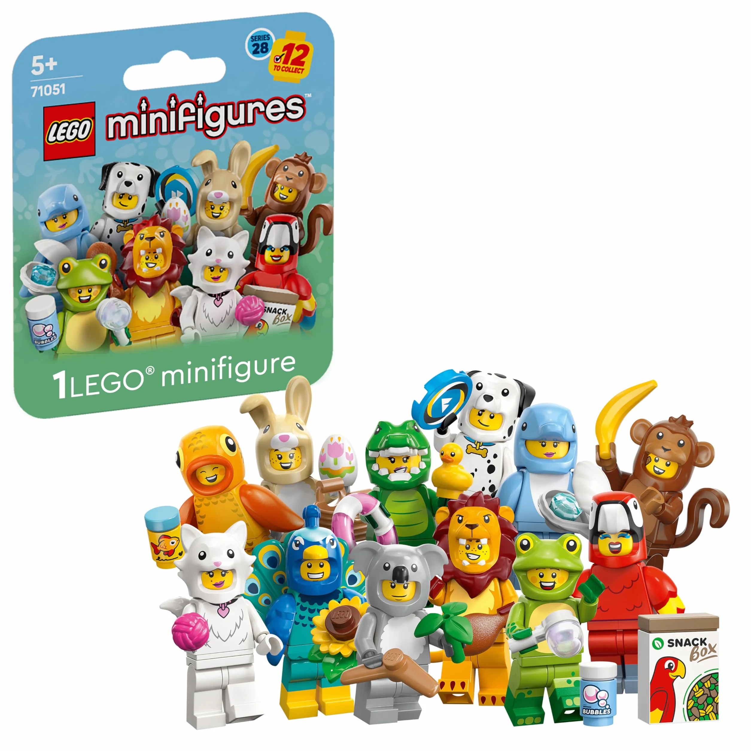 LEGO Minifigures Série Animaux 28 - Boîte Mystère 71051 - 1 des 12 Jouets Surprises à Collectionner - Figurines Dont Lion, Lapin, Chat & Dauphin - Pinata dès 5 Ans