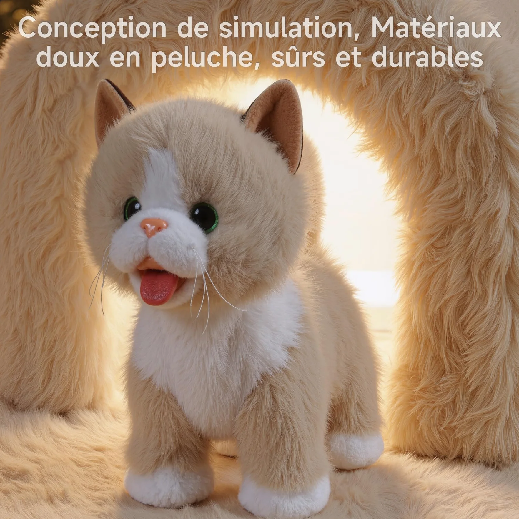 TUMAMA Peluche Interactif pour Chat Jouet Enfant 3-6 Ans Qui Marche Et Aboie en Laisse