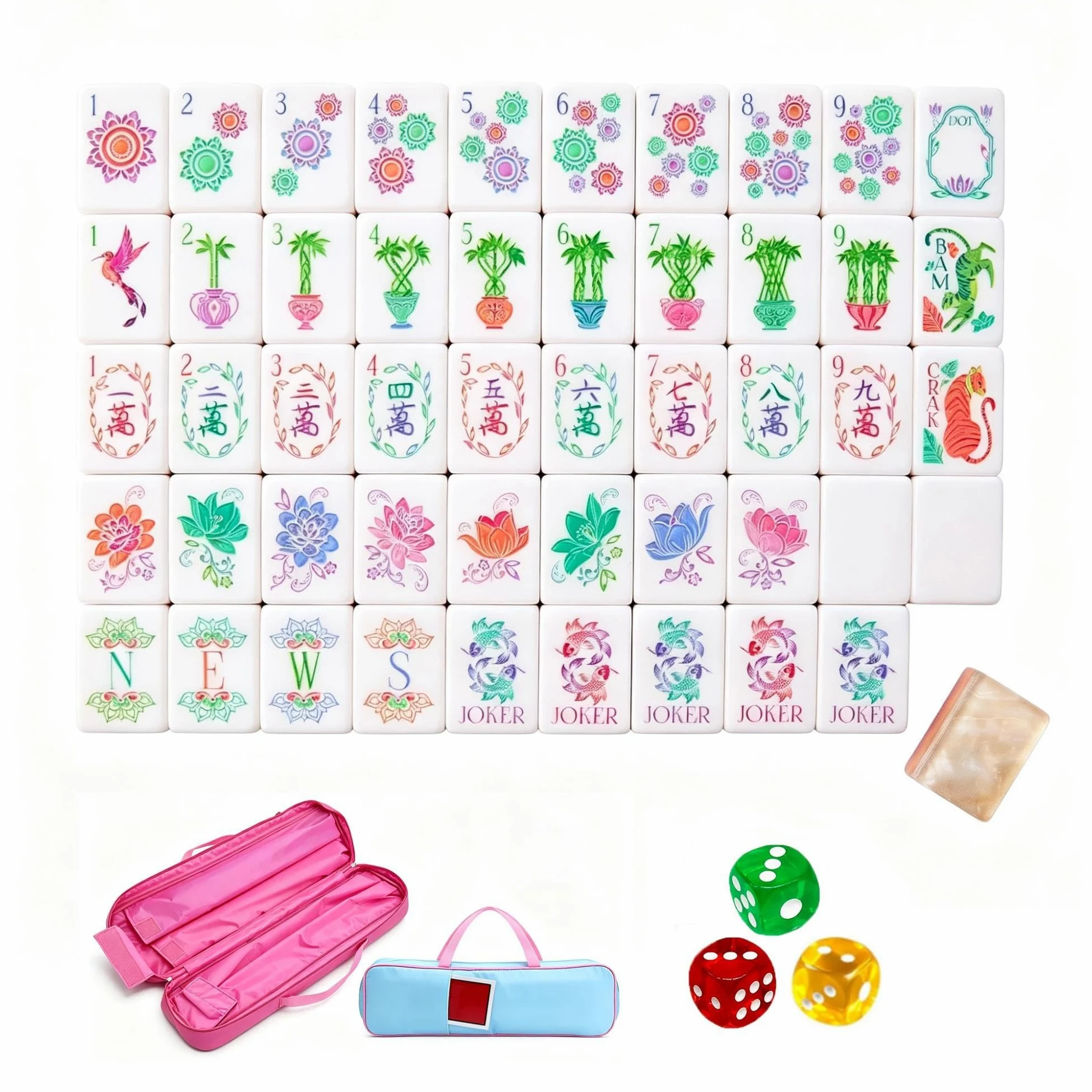 Tuiles de Mahjong à 4 Couches avec Sac de Transport | Carreaux gravés clairs avec dés for divertissement à domicile, soirées de jeu, rassemblement social(1.26"Beige)